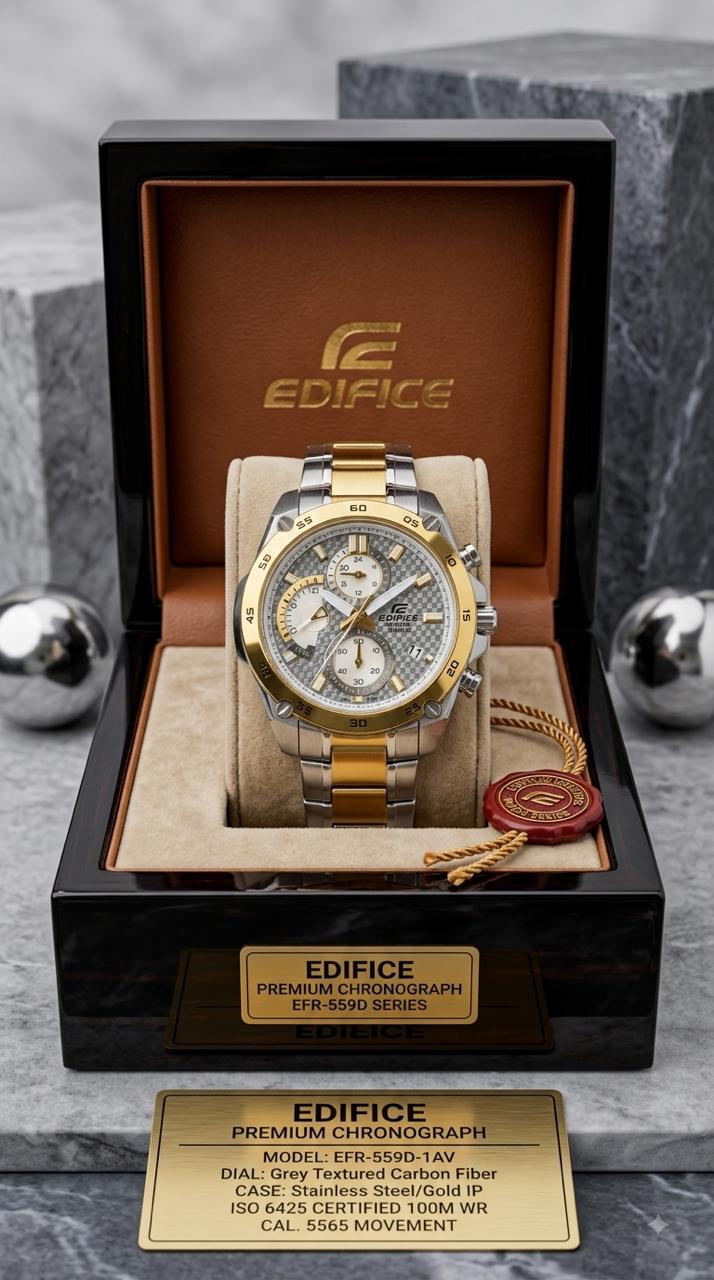 Edifice Premium Chronograph Two-Tone Grey Textured Dial Watch