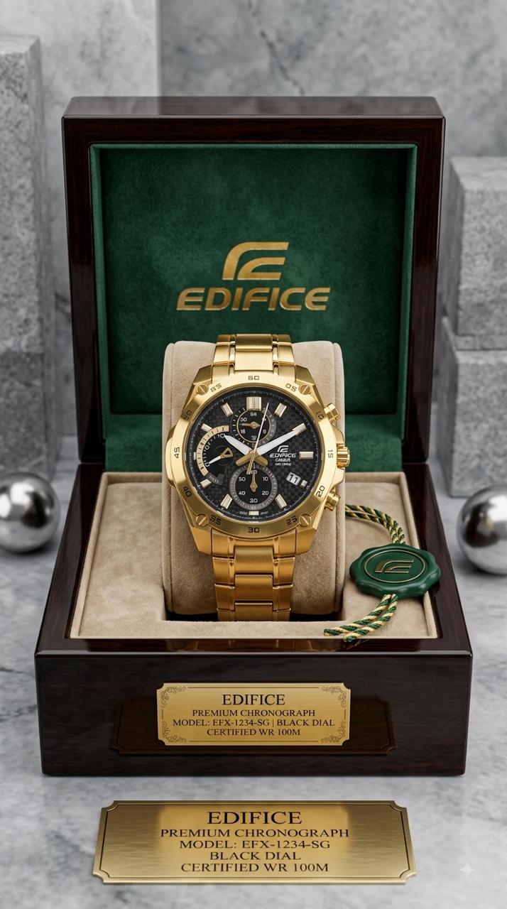 Edifice Premium Chronograph Gold Black Dial Watch