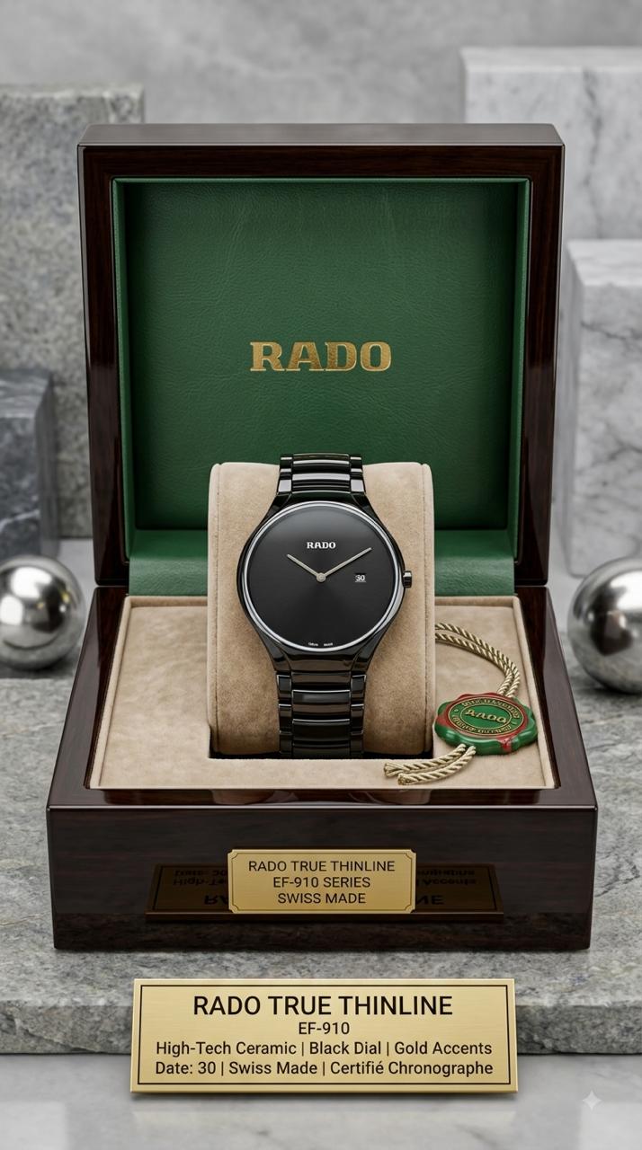 Rado True Thinline Grey Black Textured Dial Watch