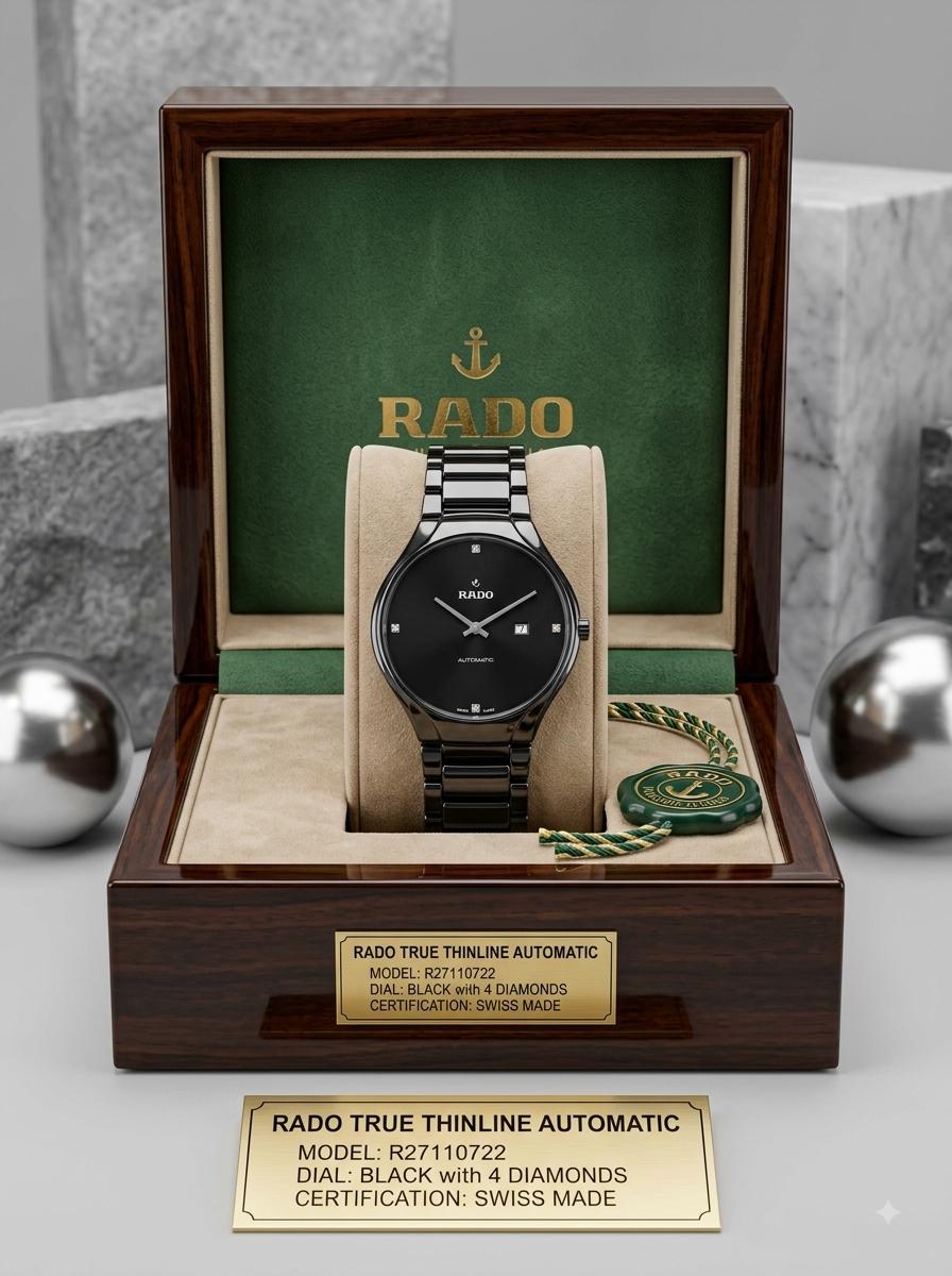 Rado True Thinline Grey Black Textured Dial Watch
