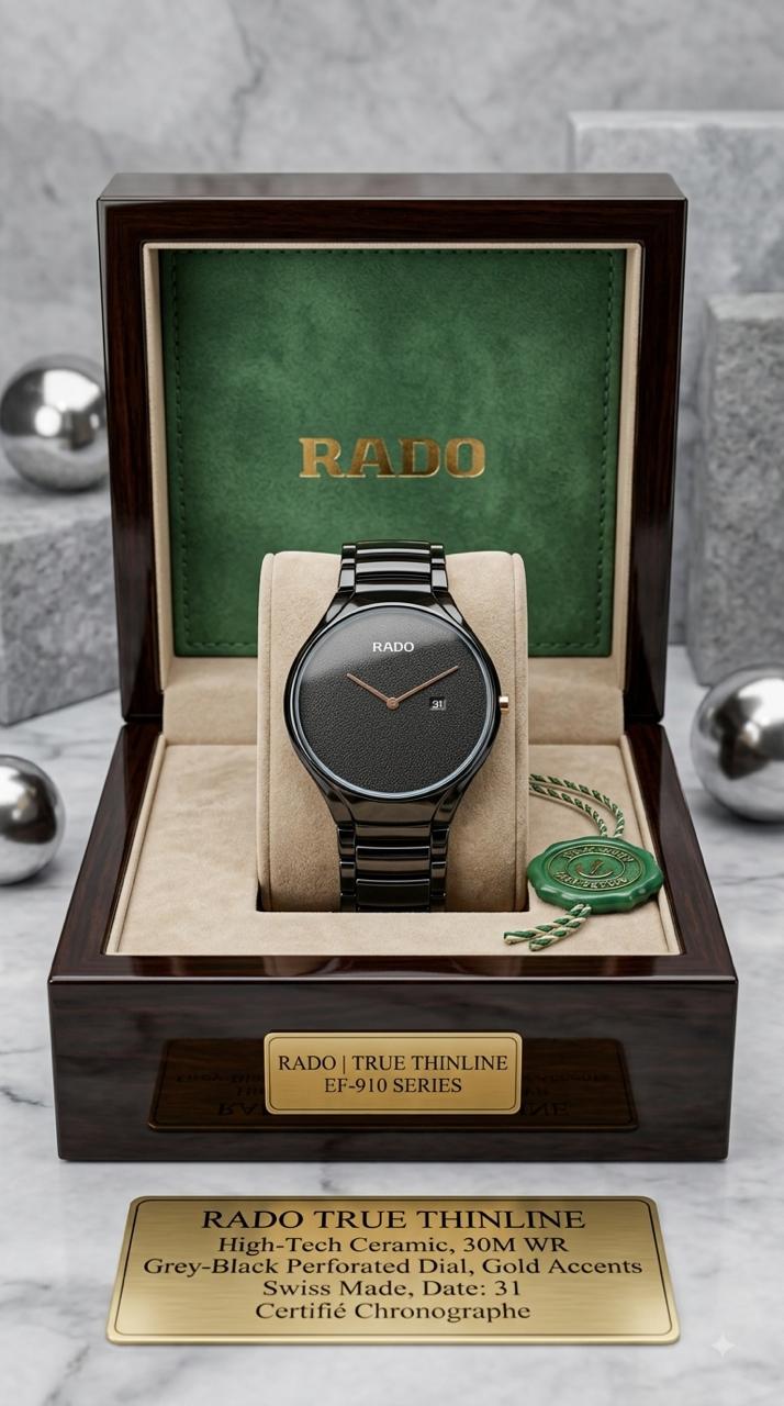 Rado True Thinline Grey Black Textured Dial Watch
