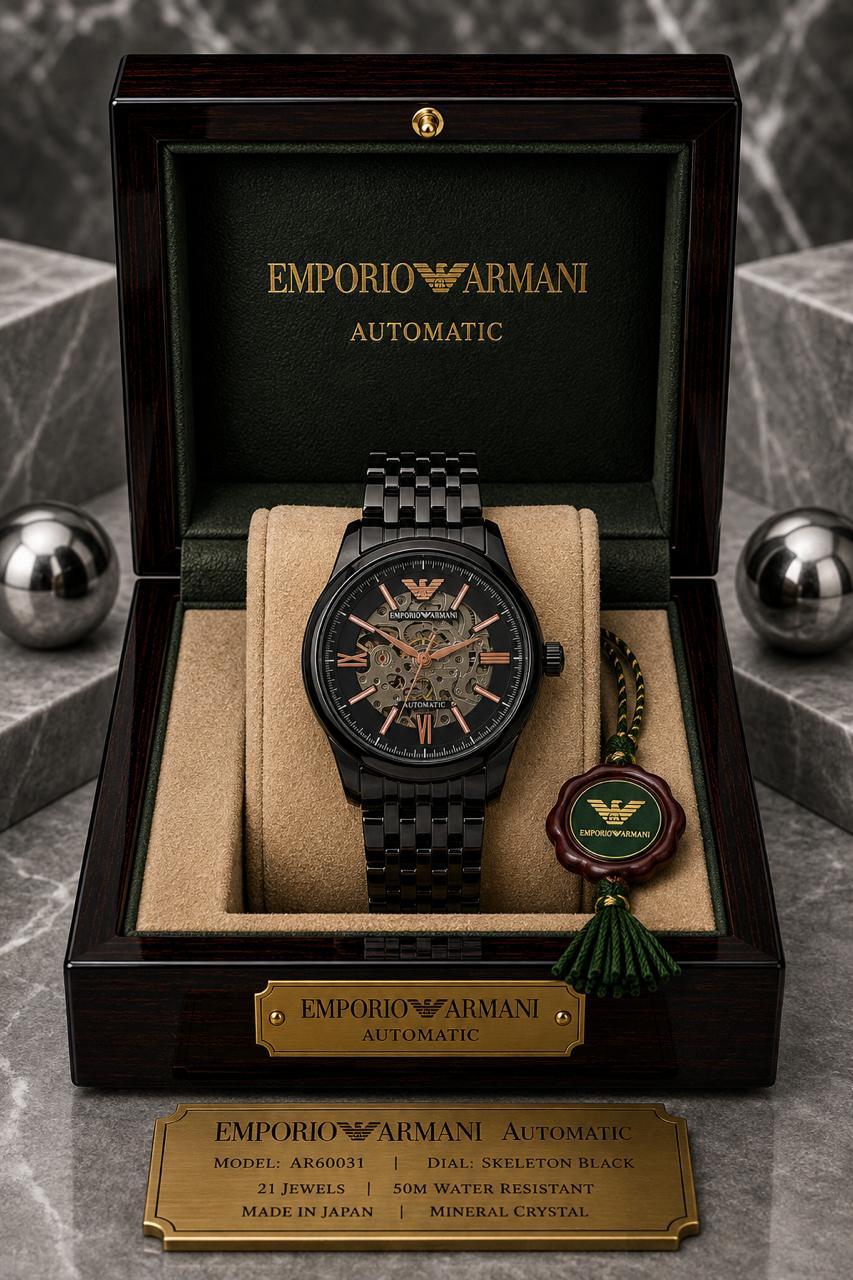 Emporio Armani Automatic Skeleton Black Dial Black Stainless Steel Watch