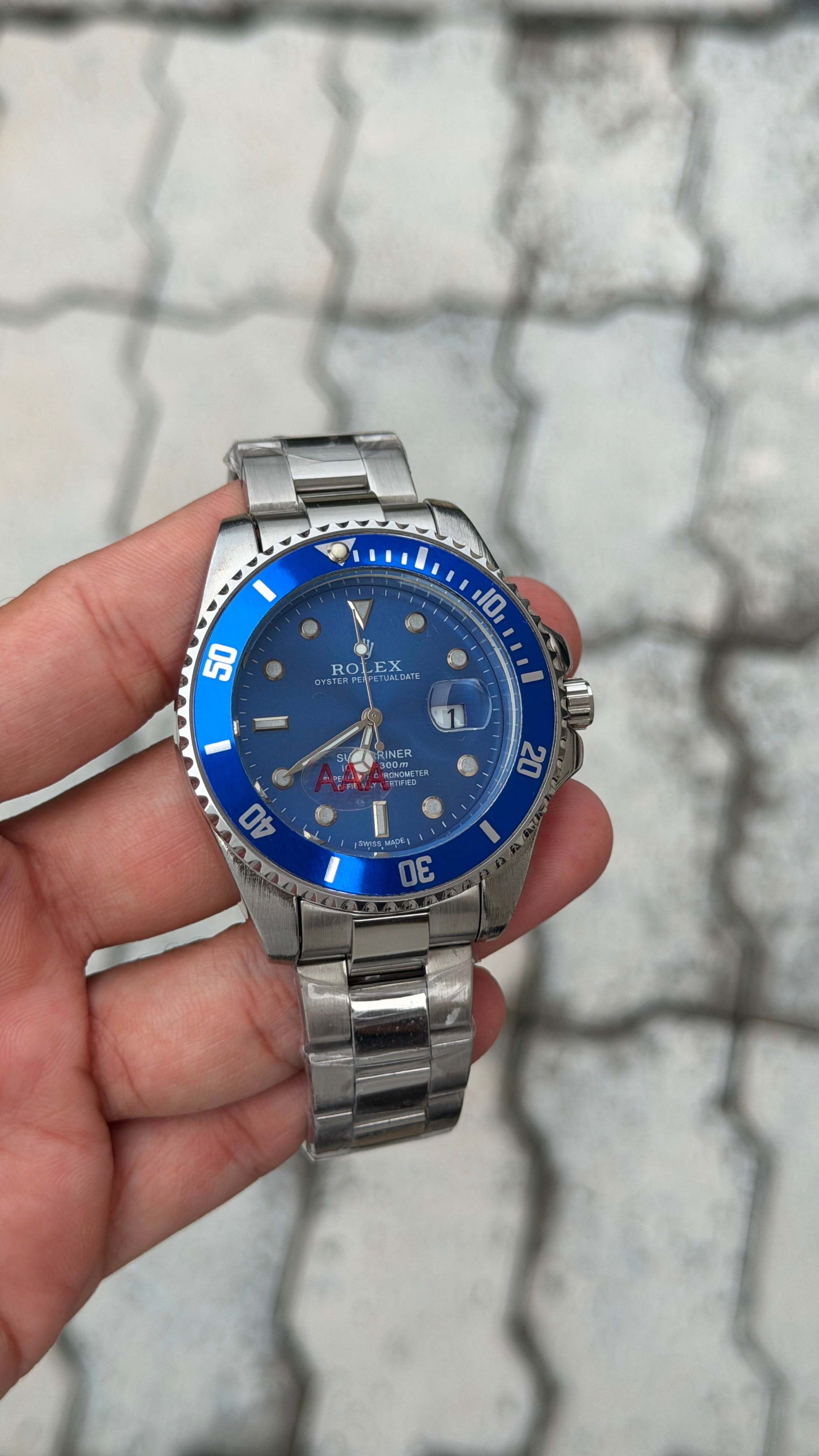 Rolex Submariner Silver-Tone Blue Dial Watch
