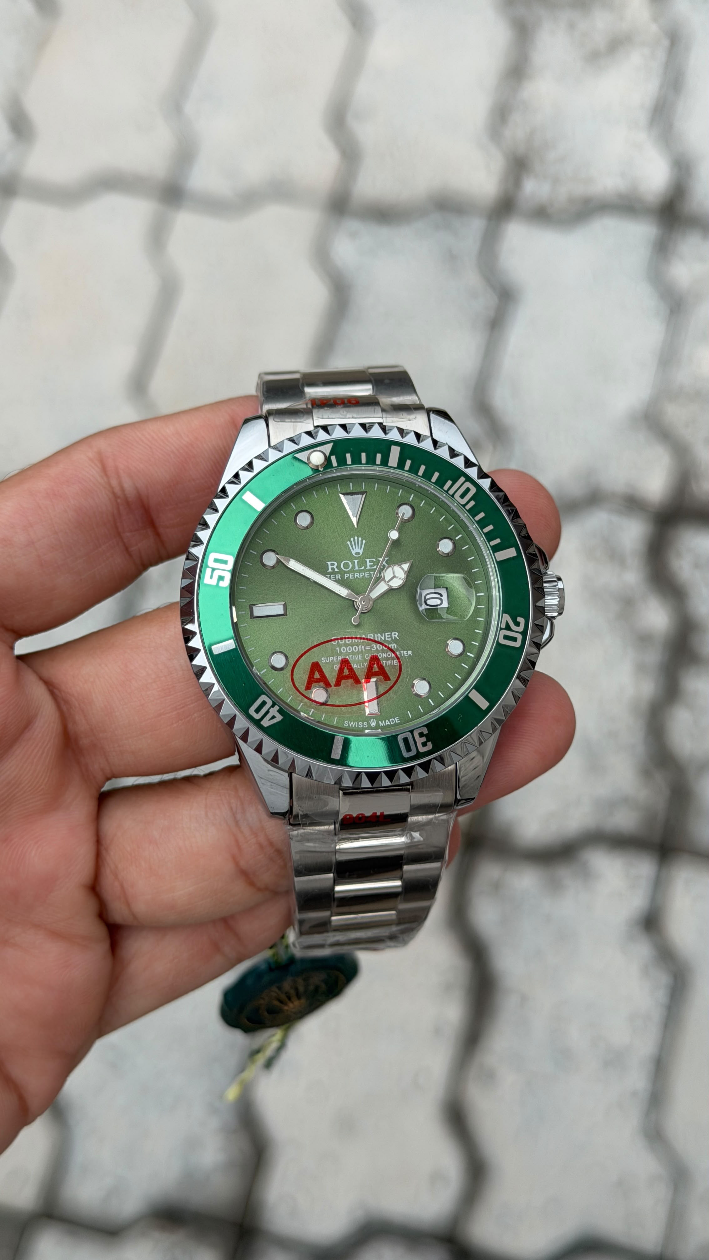 Rolex Submariner Silver-Tone Green Dial Watch