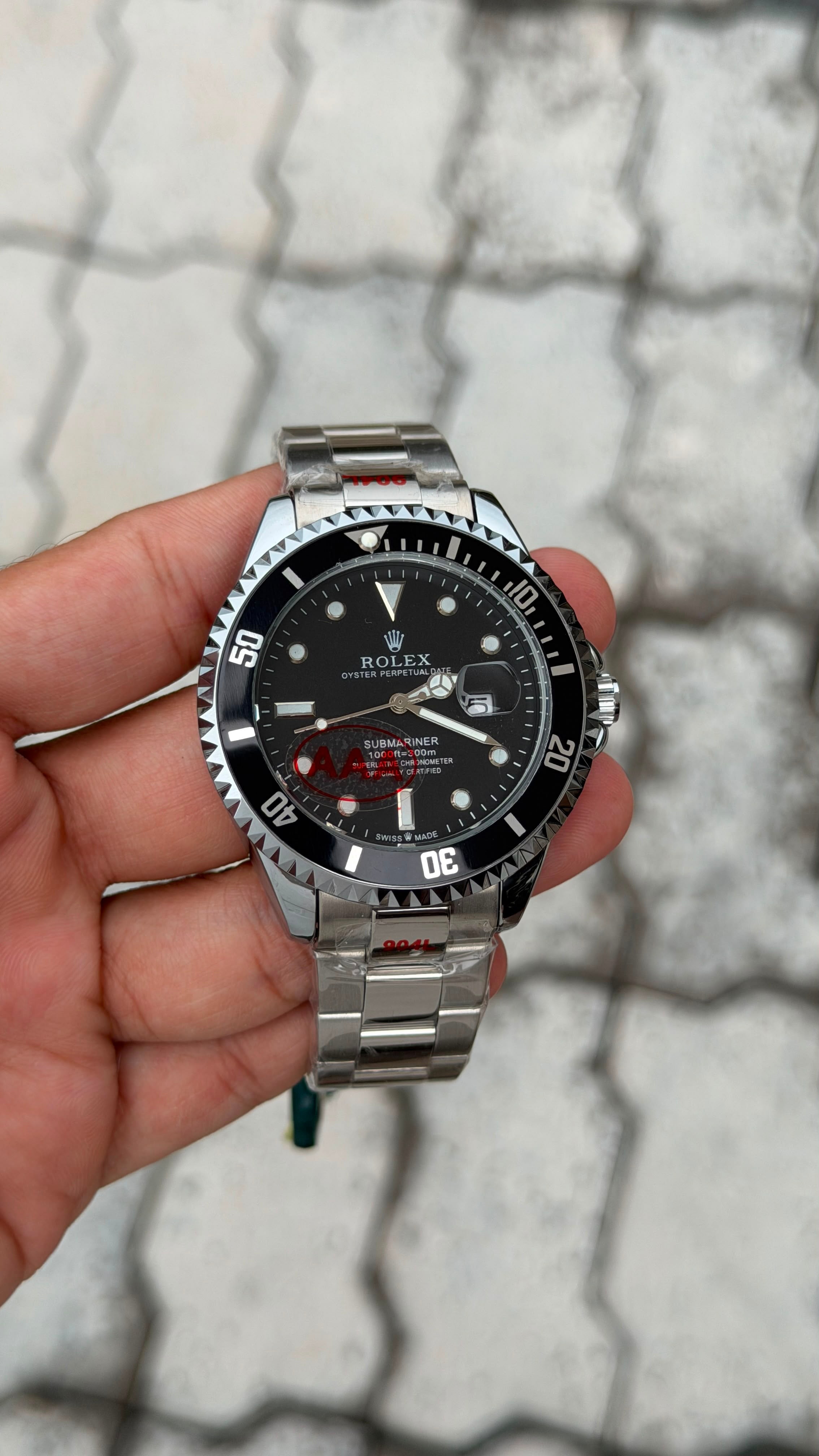 Rolex Submariner Silver-Tone Black Dial Watch