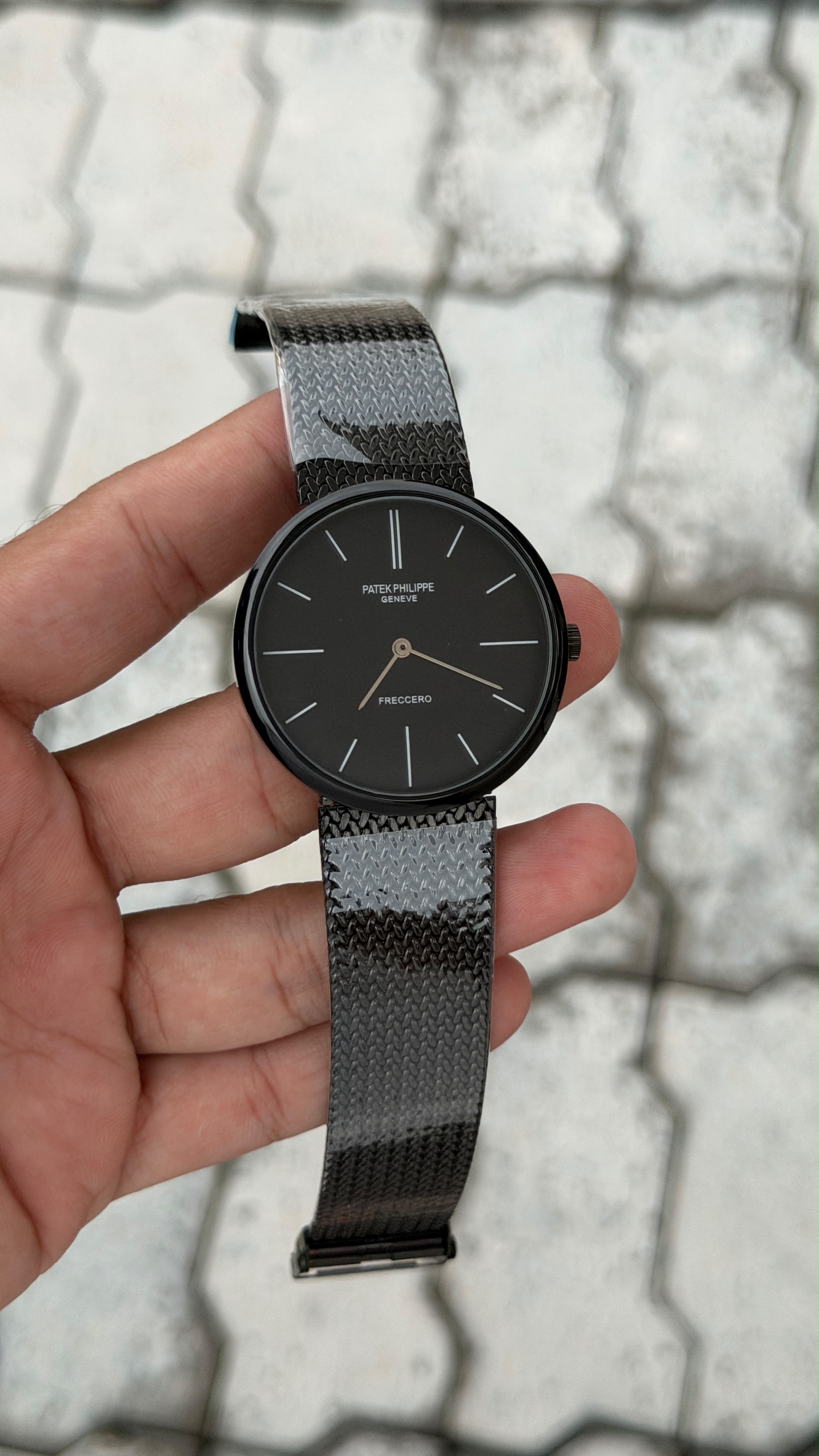 Patek Philippe Geneve Freccero Black Dial Black Mesh Watch