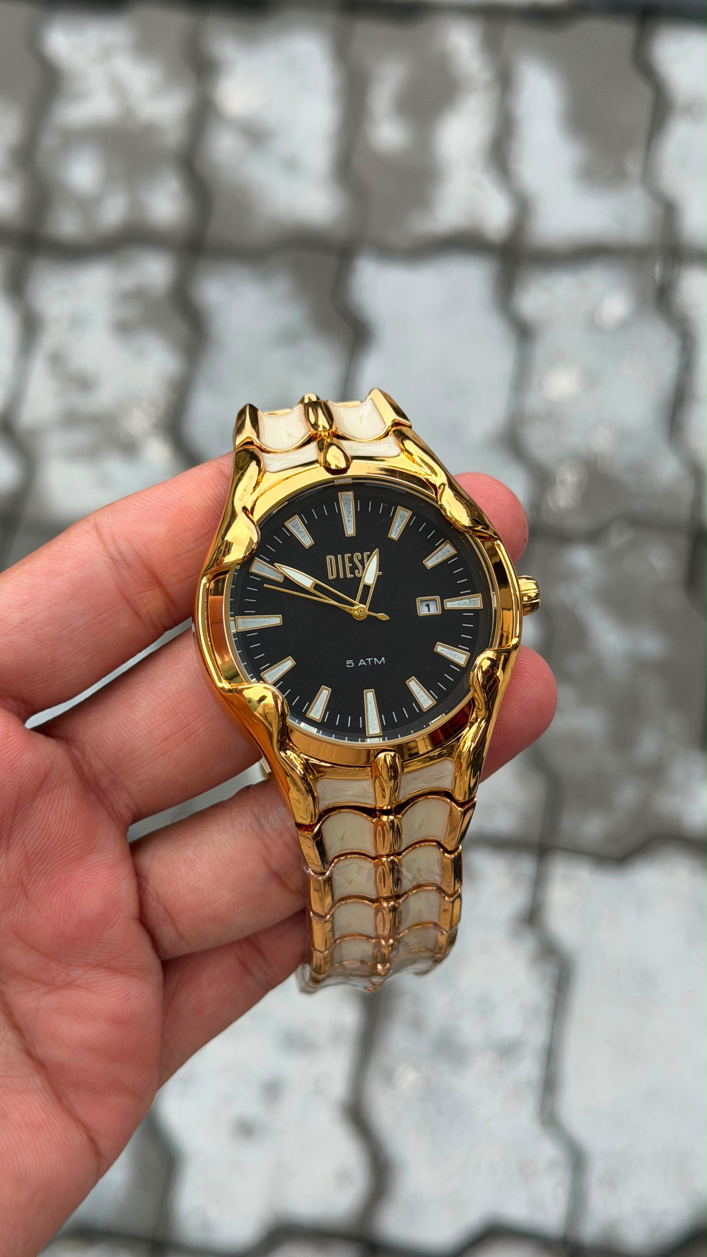 Diesel Gold Tone Black Dial Stainless Steel Watch