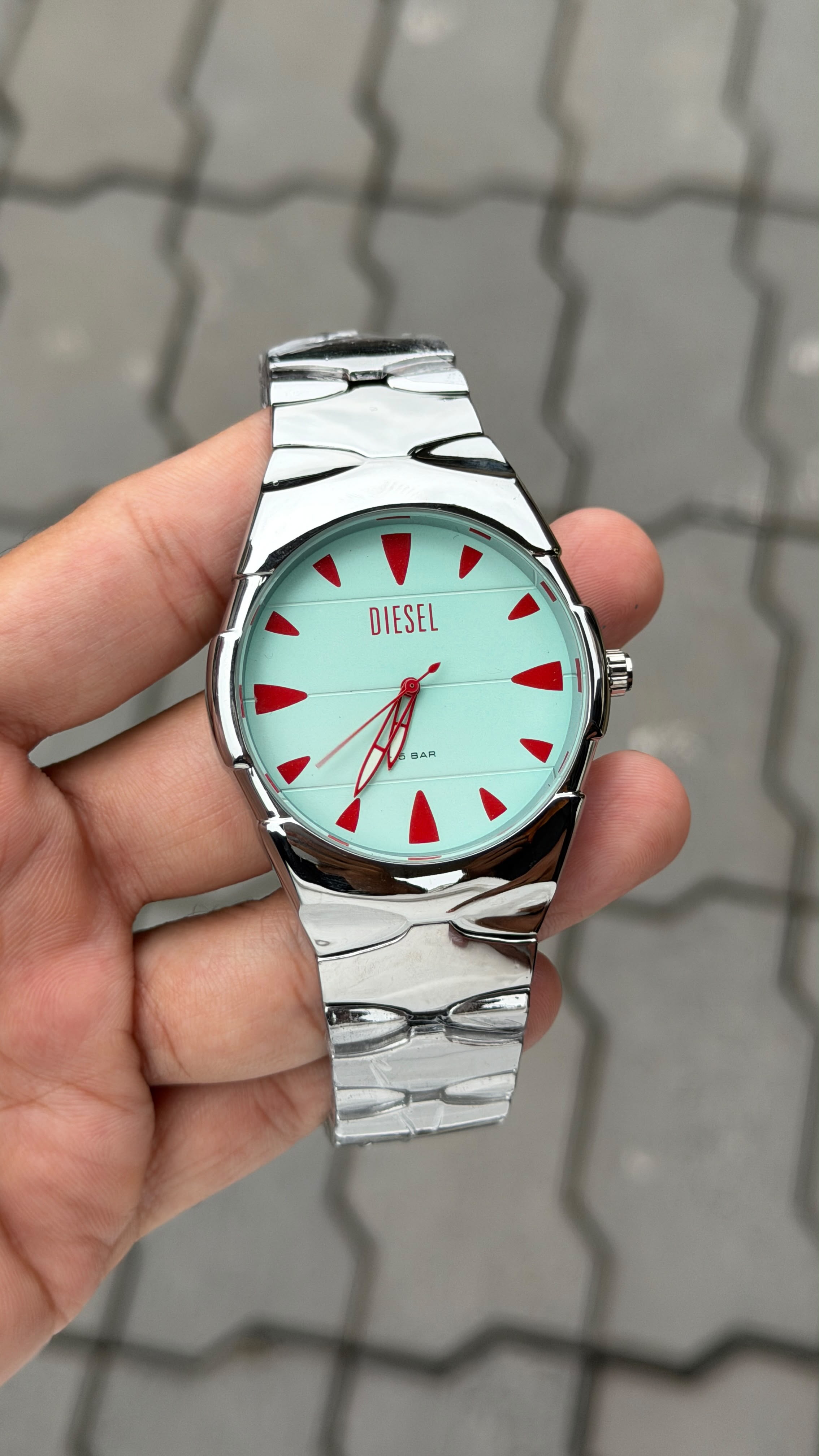Diesel Silver Stainless Steel Mint Green Dial Watch
