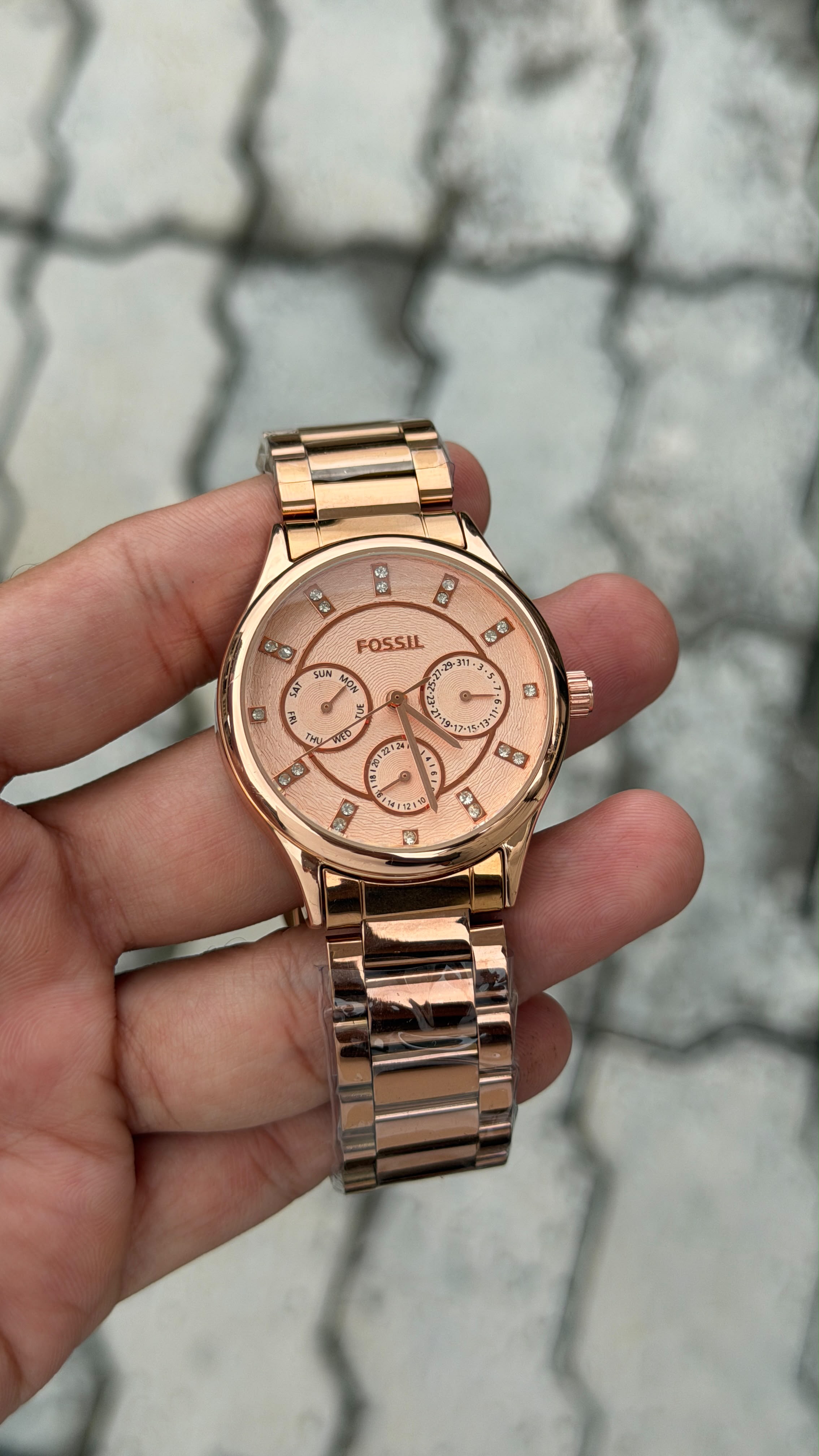 Fossil Rose Gold Stainless Steel Peach Pink Dial Watch