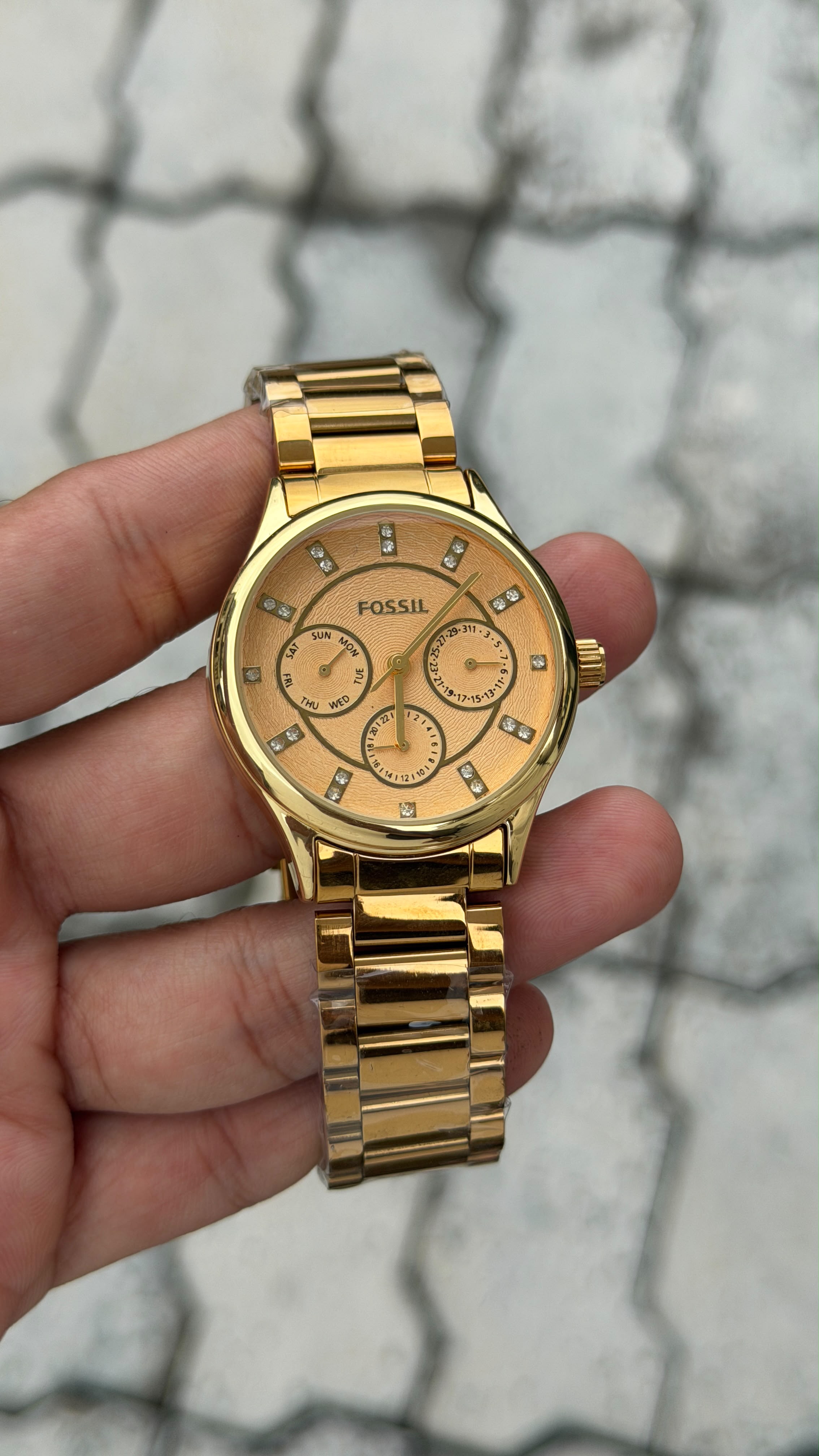 Fossil Gold Stainless Steel Peach Gold Dial Watch