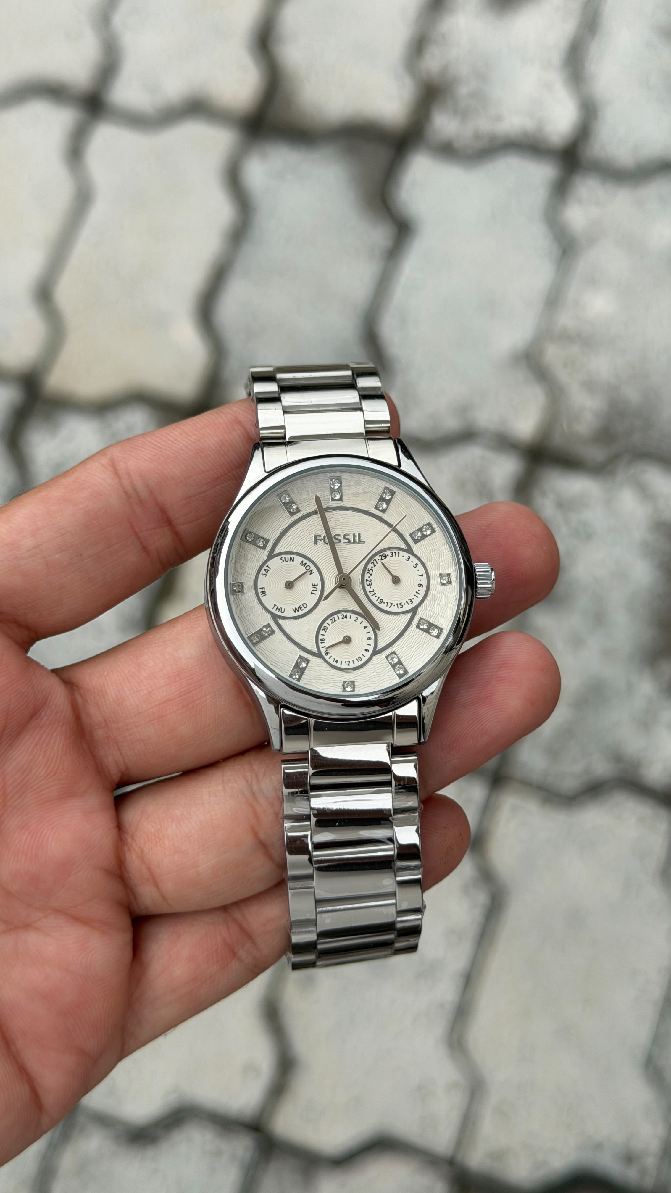 Fossil Silver Stainless Steel White Dial Watch