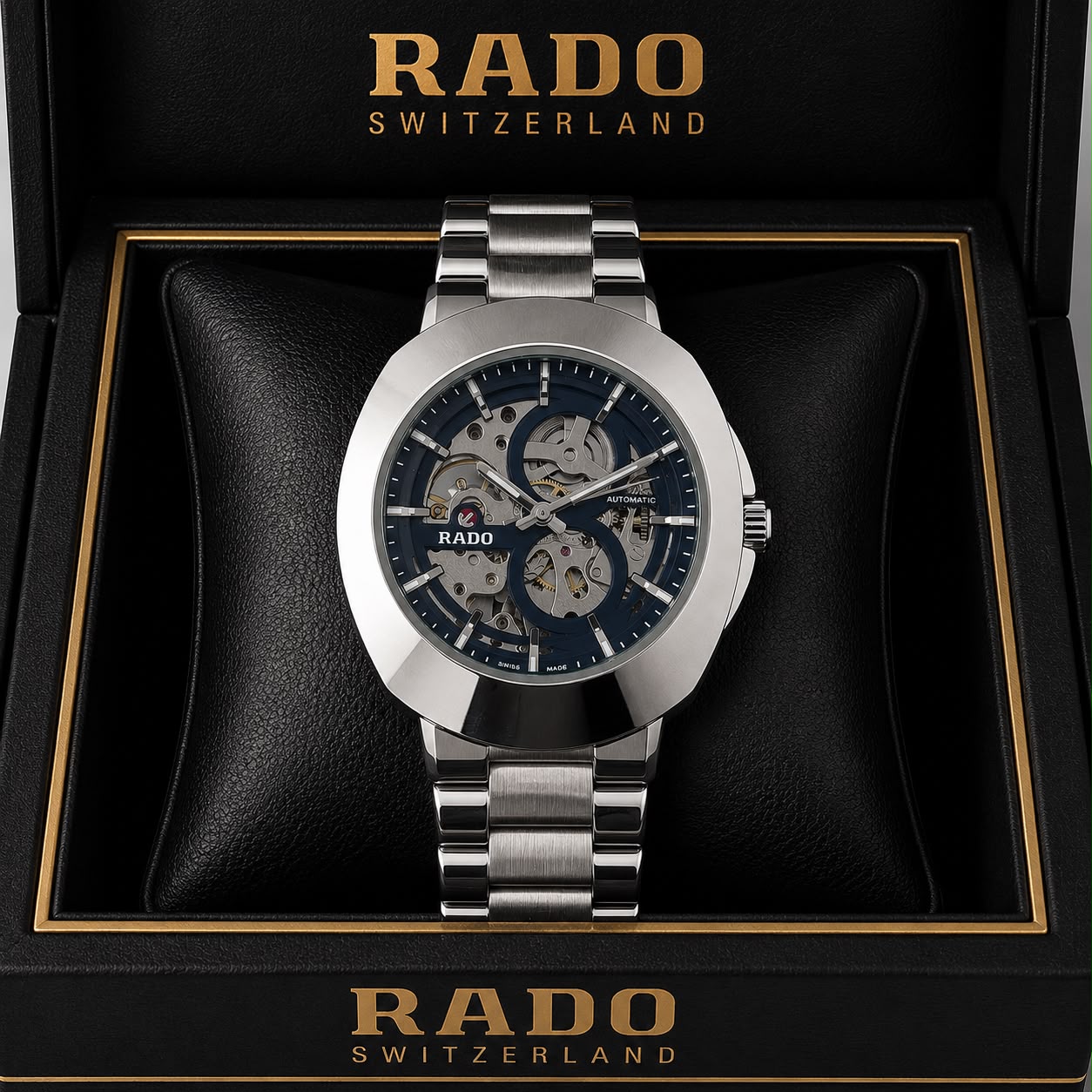 Rado DiaStar Skeleton Blue Dial Silver Strap Men's Watch