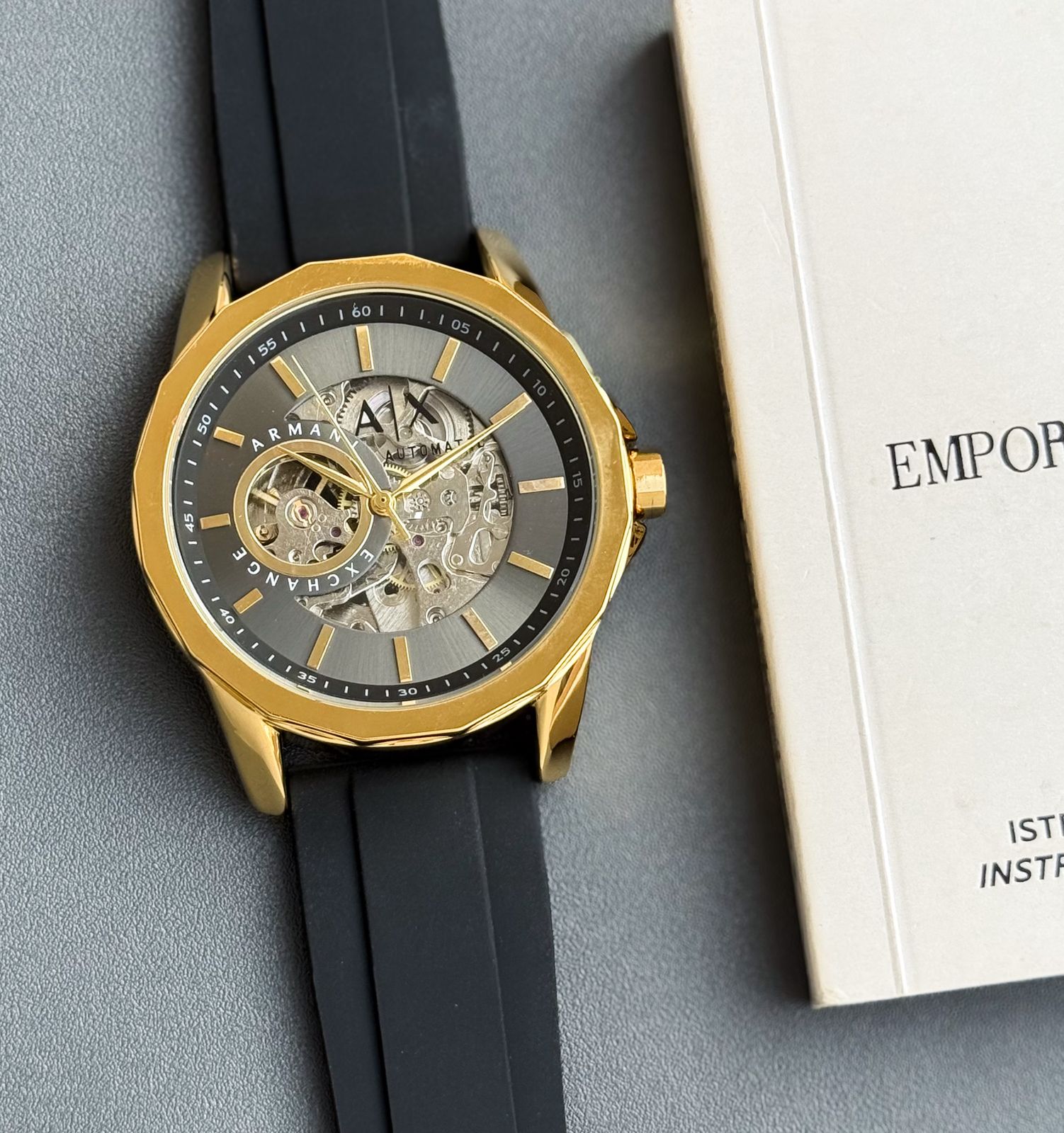 Armani Exchange Gold-Tone Skeleton Automatic Watch