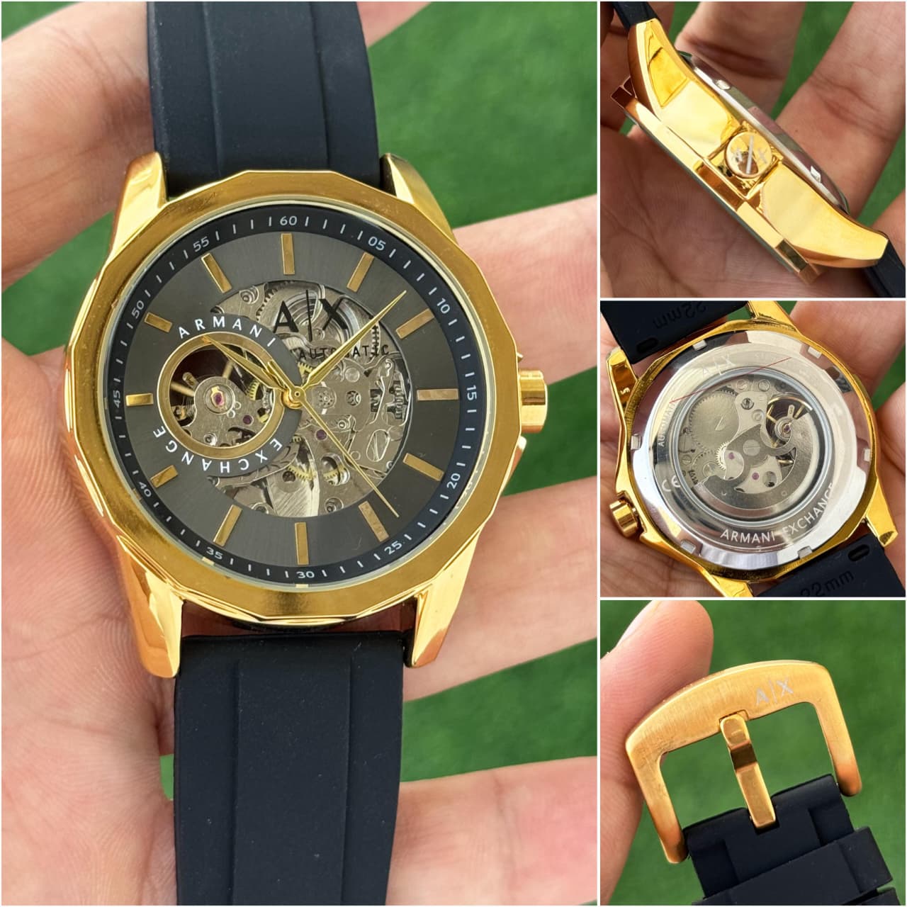 Armani Exchange Gold-Tone Skeleton Automatic Watch