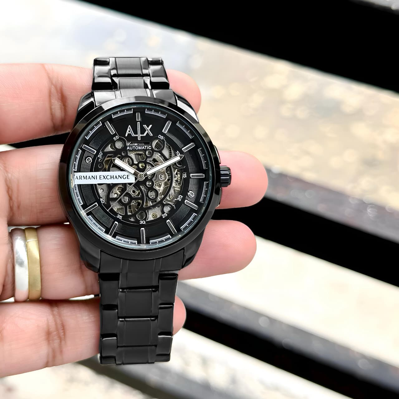 Armani Exchange Black Skeleton Automatic Watch