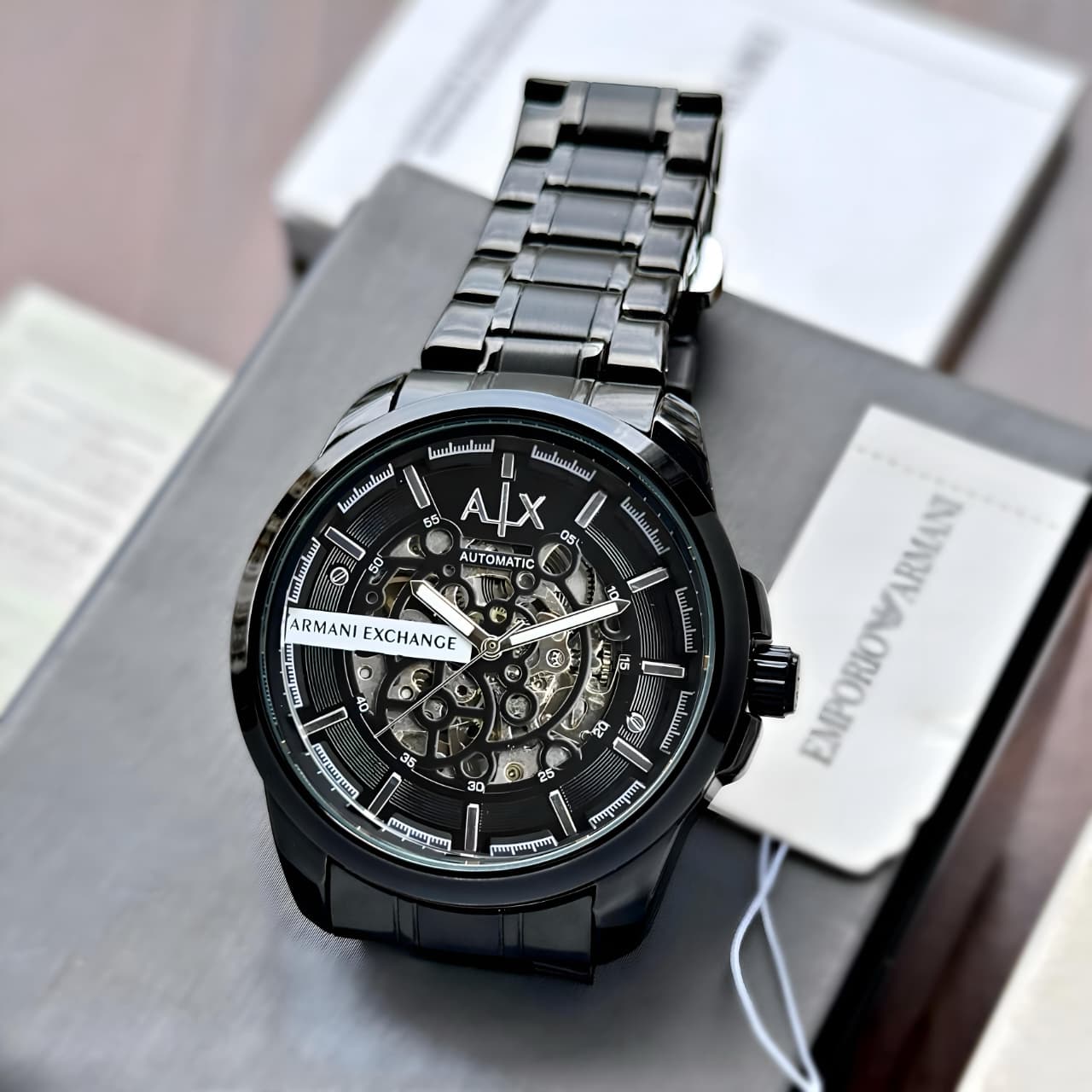 Armani Exchange Black Skeleton Automatic Watch