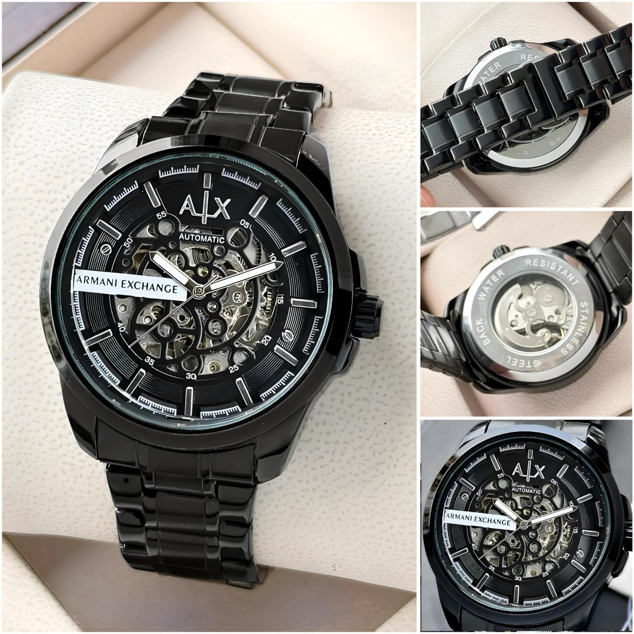 Armani Exchange Black Skeleton Automatic Watch