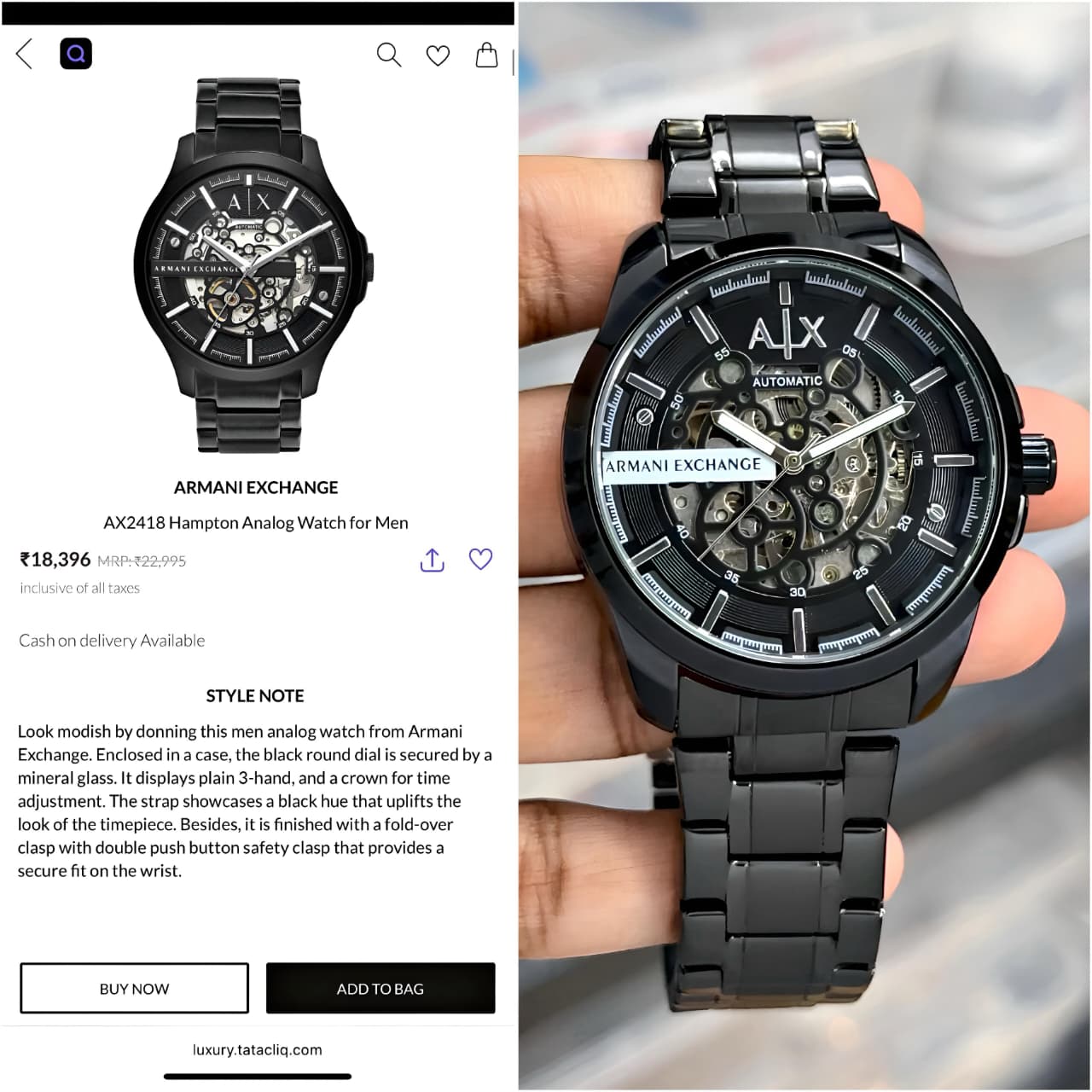 Armani Exchange Black Skeleton Automatic Watch