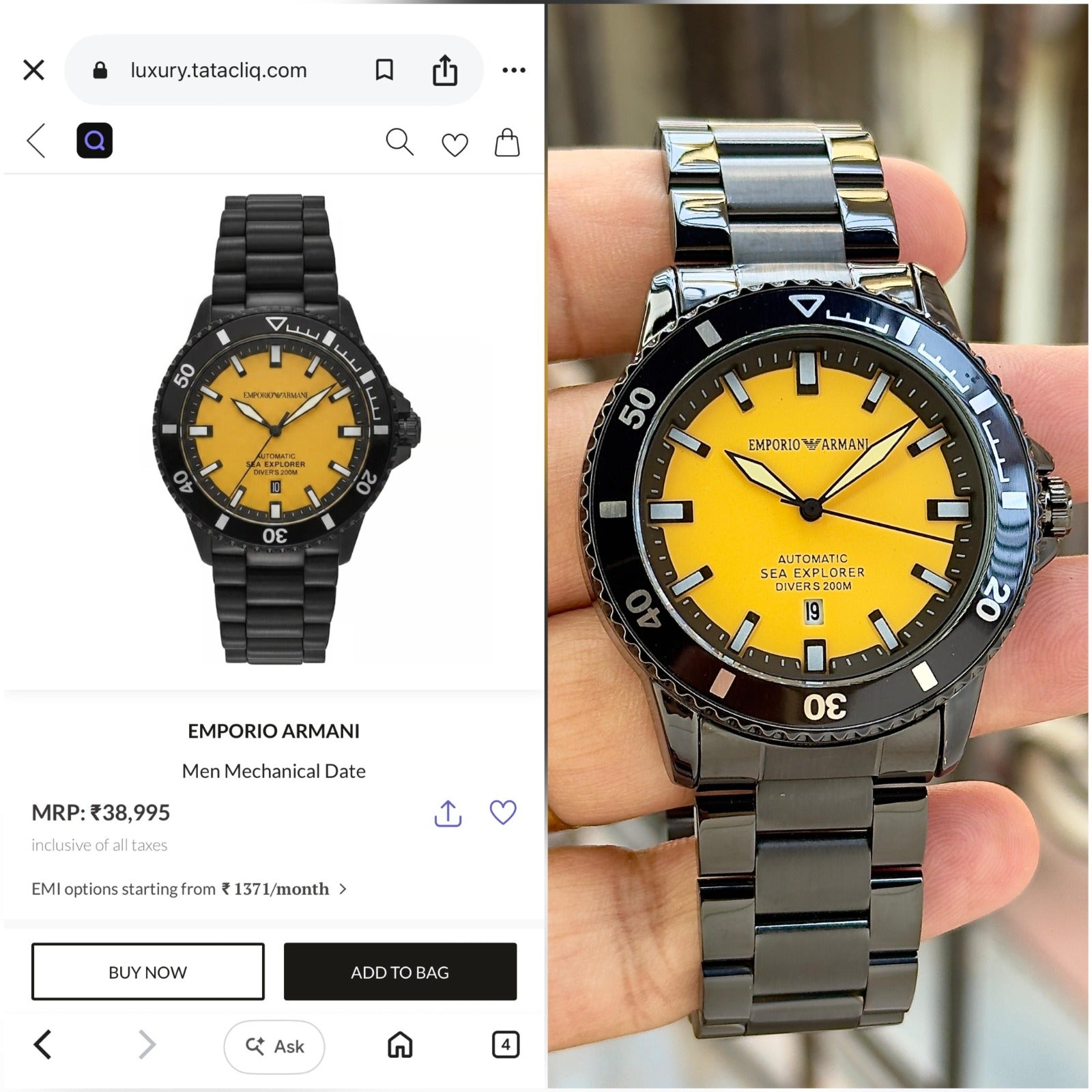 Emporio Armani Sea Explorer Yellow Automatic Watch