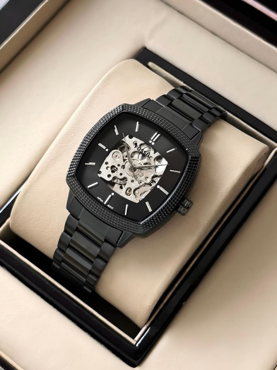 Fossil Black Square Dial Skeleton Automatic Watch