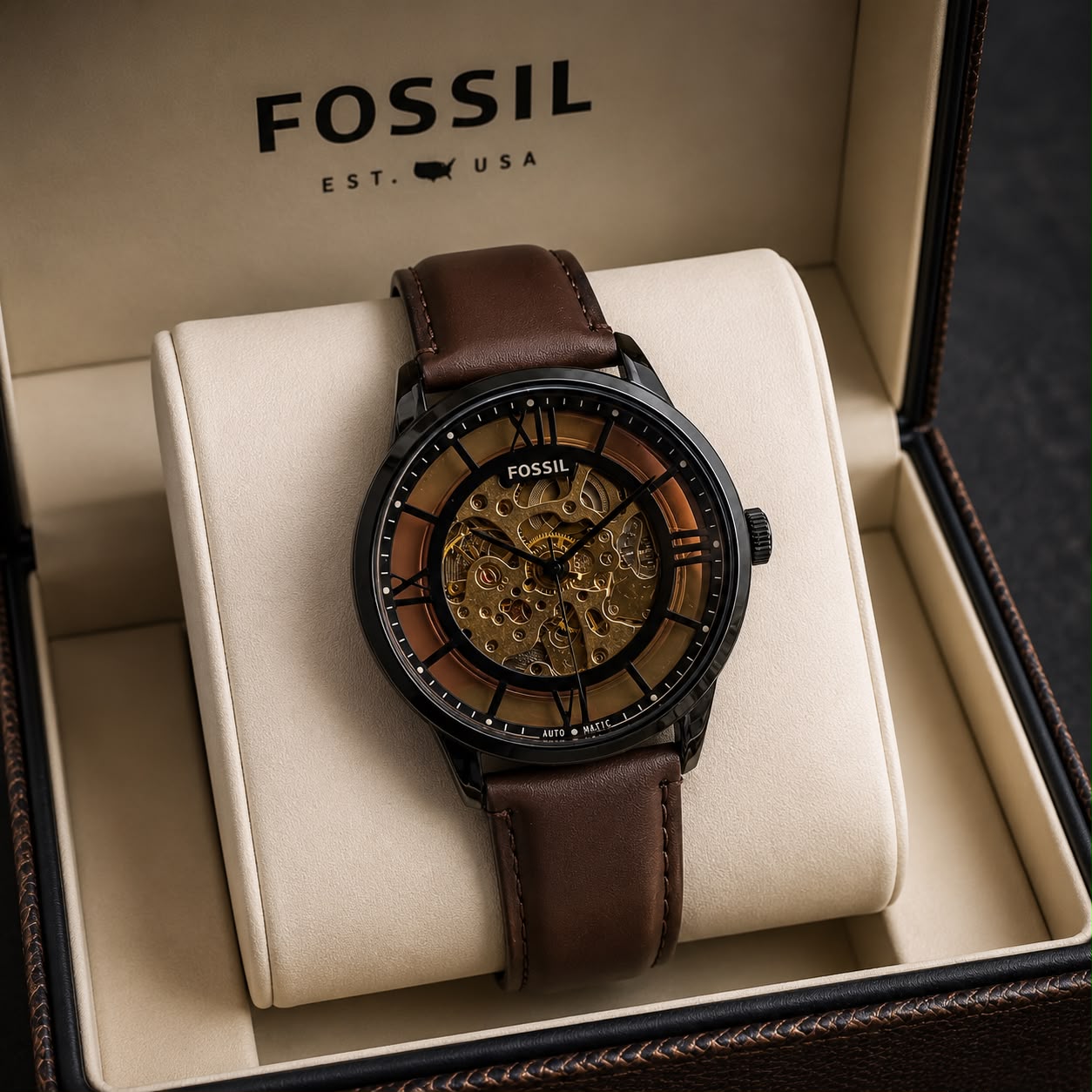 Fossil Brown Skeleton Automatic Watch