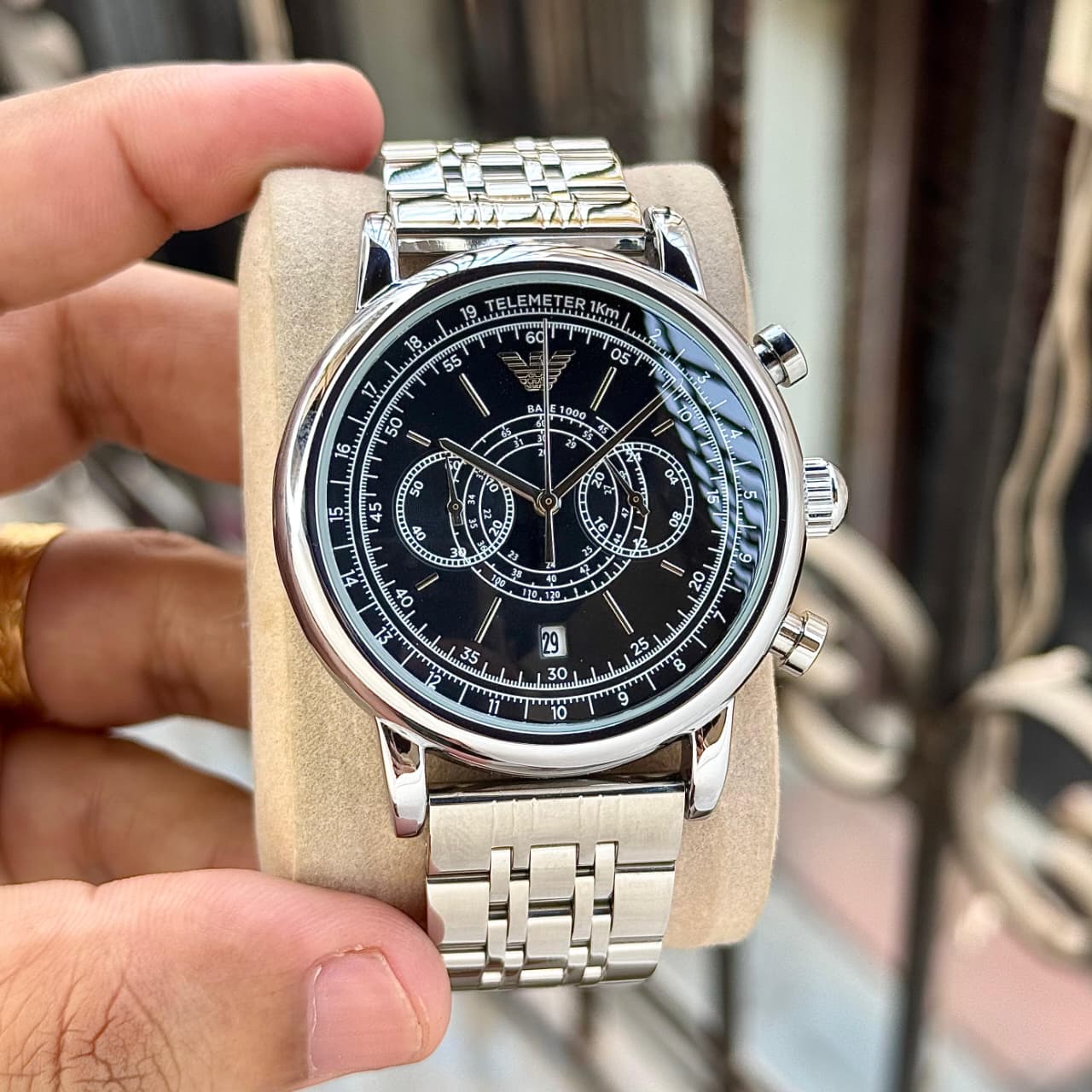 Breitling Black Chronograph Stainless Steel Watch