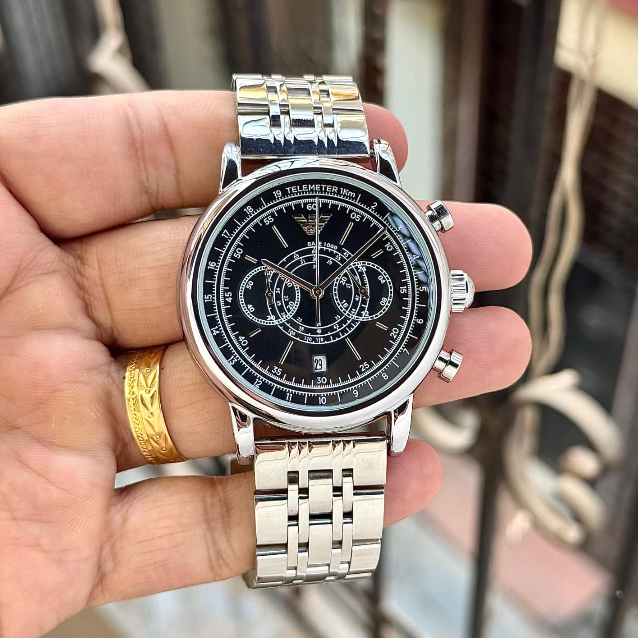 Breitling Black Chronograph Stainless Steel Watch