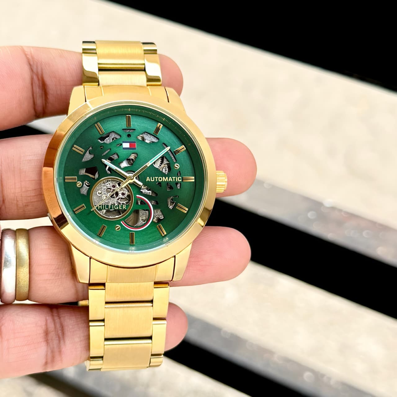 Tommy Hilfiger Green Automatic Skeleton Watch