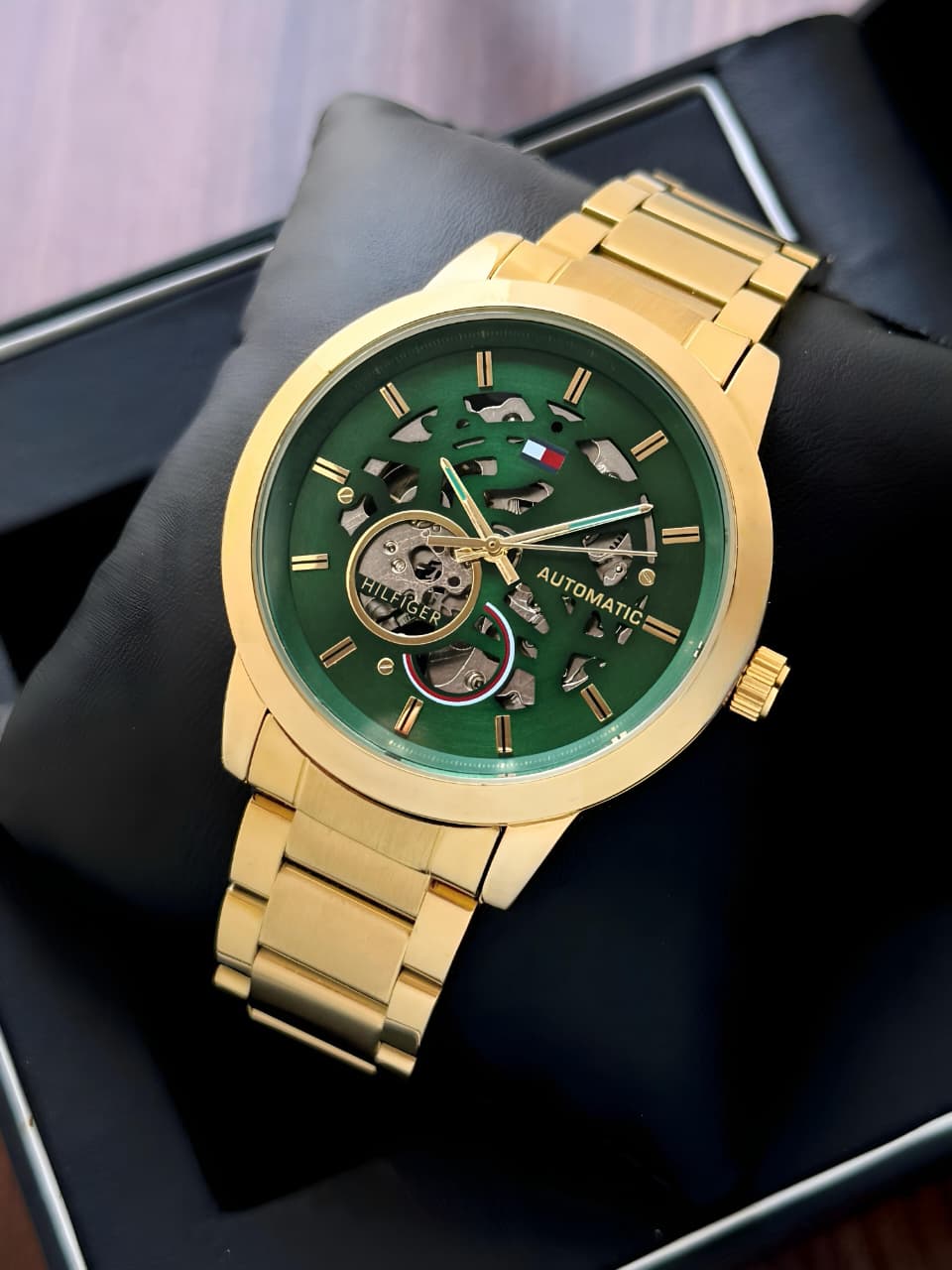 Tommy Hilfiger Green Automatic Skeleton Watch