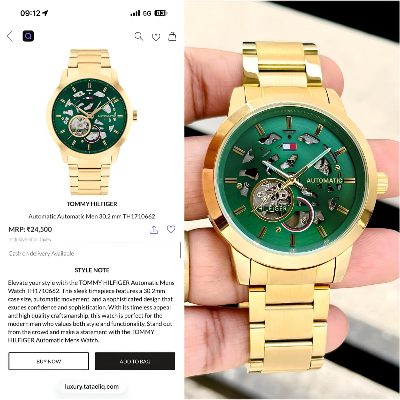 Tommy Hilfiger Green Automatic Skeleton Watch