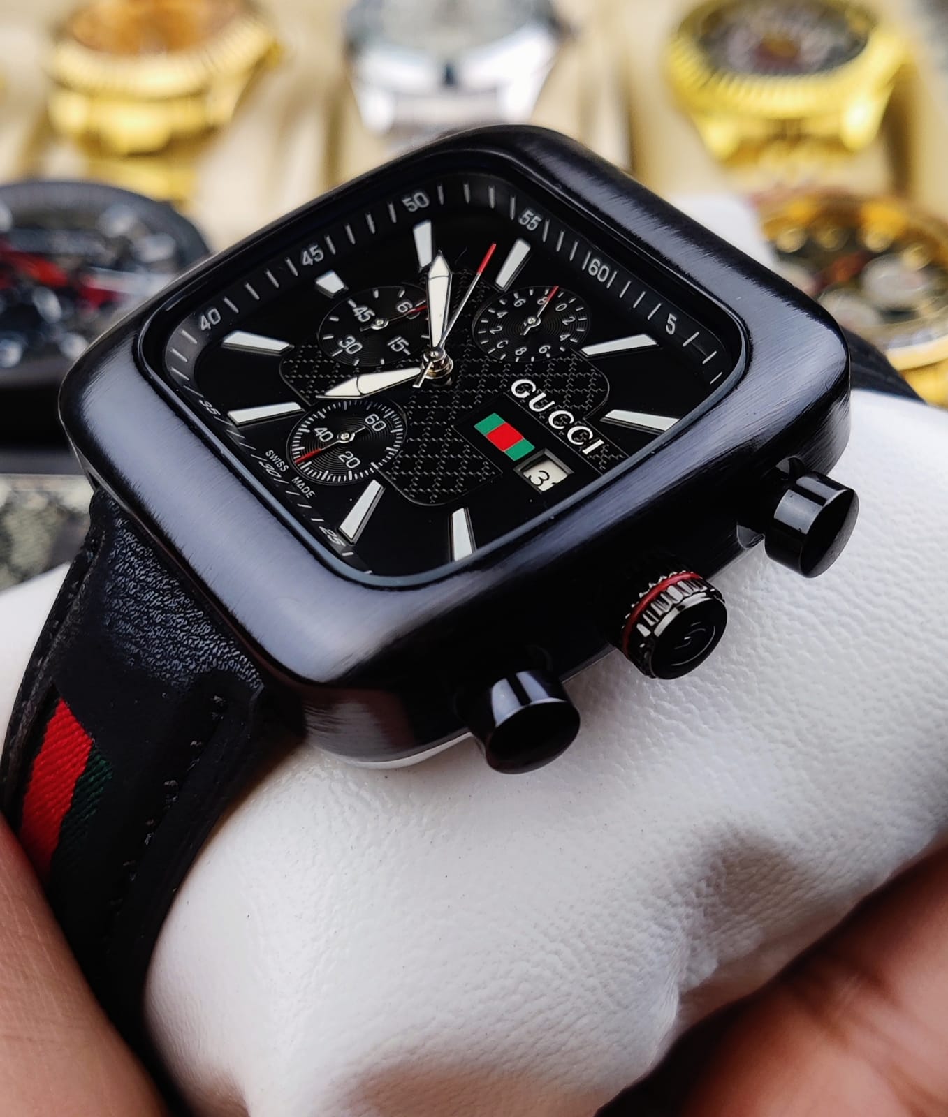 Gucci Black Dial Chronograph Leather Watch