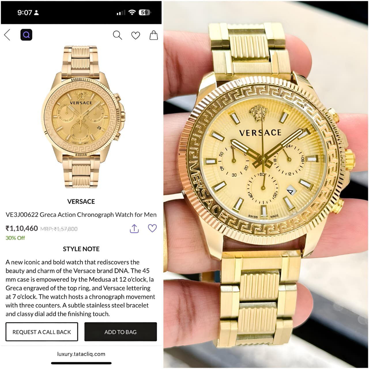 Versace Gold-Tone Chronograph Watch