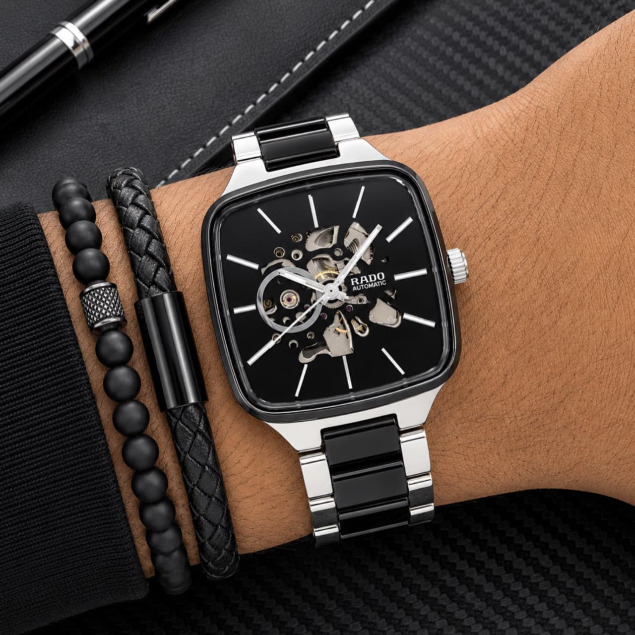 Rado Black & Silver Automatic Skeleton Watch