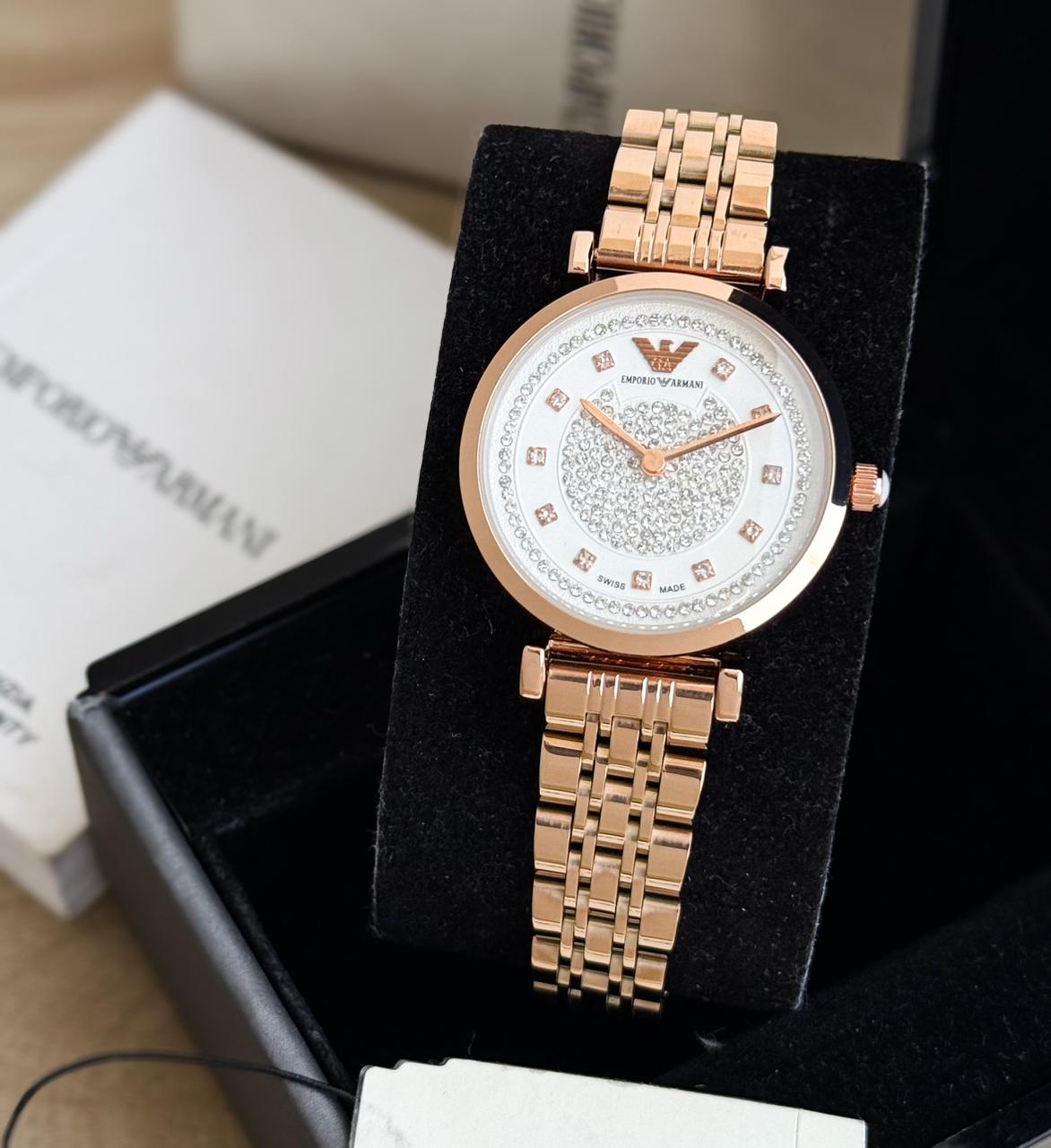 Emporio Armani Rose Gold Crystal Dial Watch