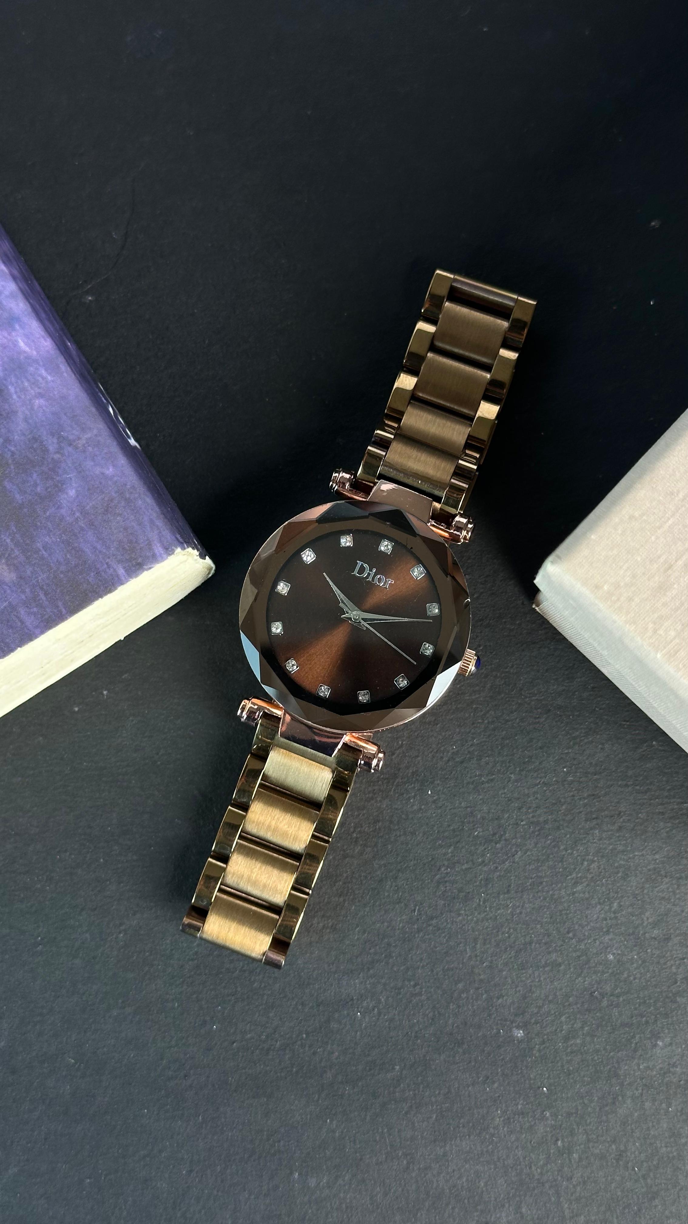 Dior Brown Dial Crystal Women's Watch