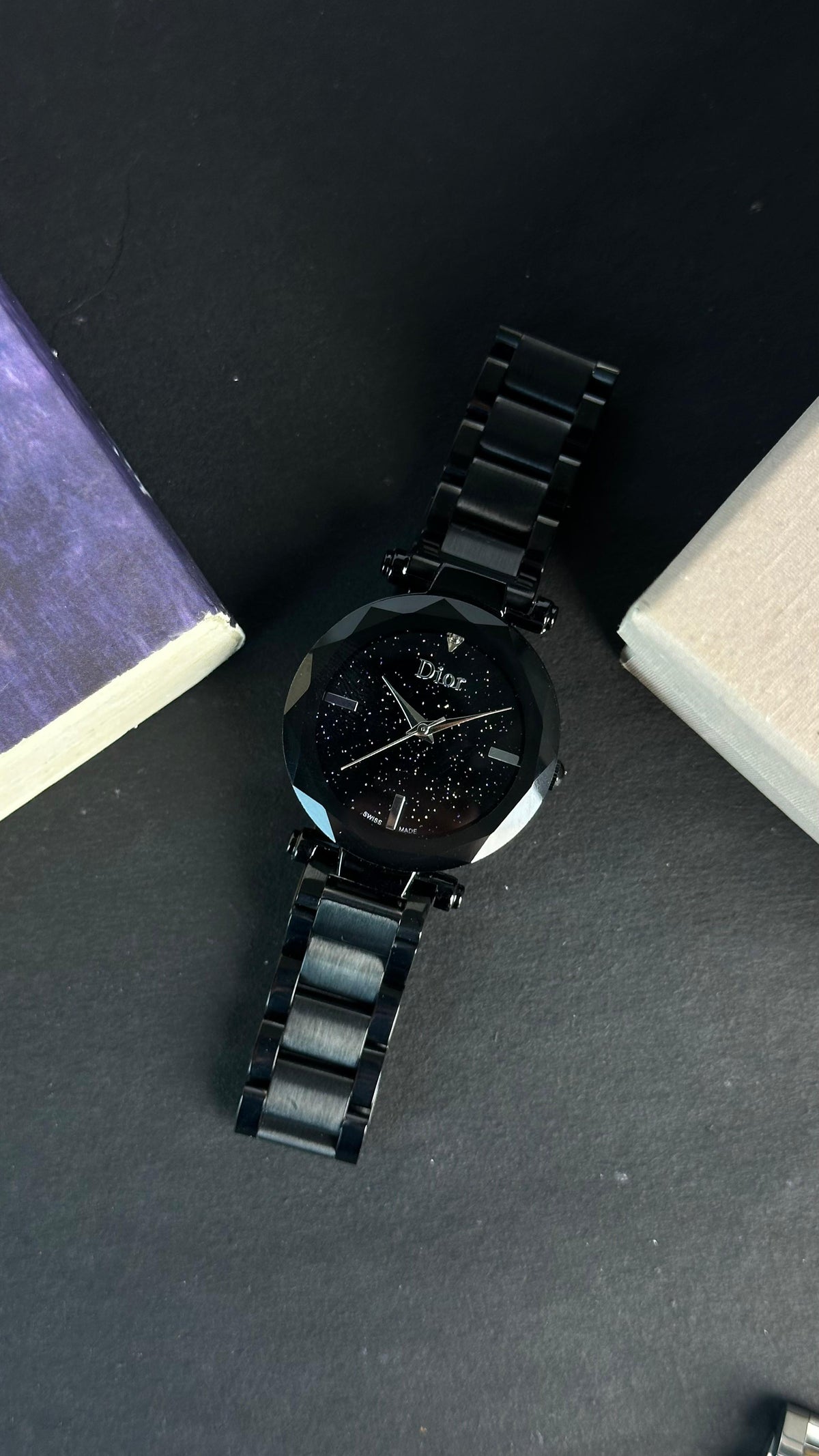 Women's Black Starry Dial Black Stainless Steel Watch