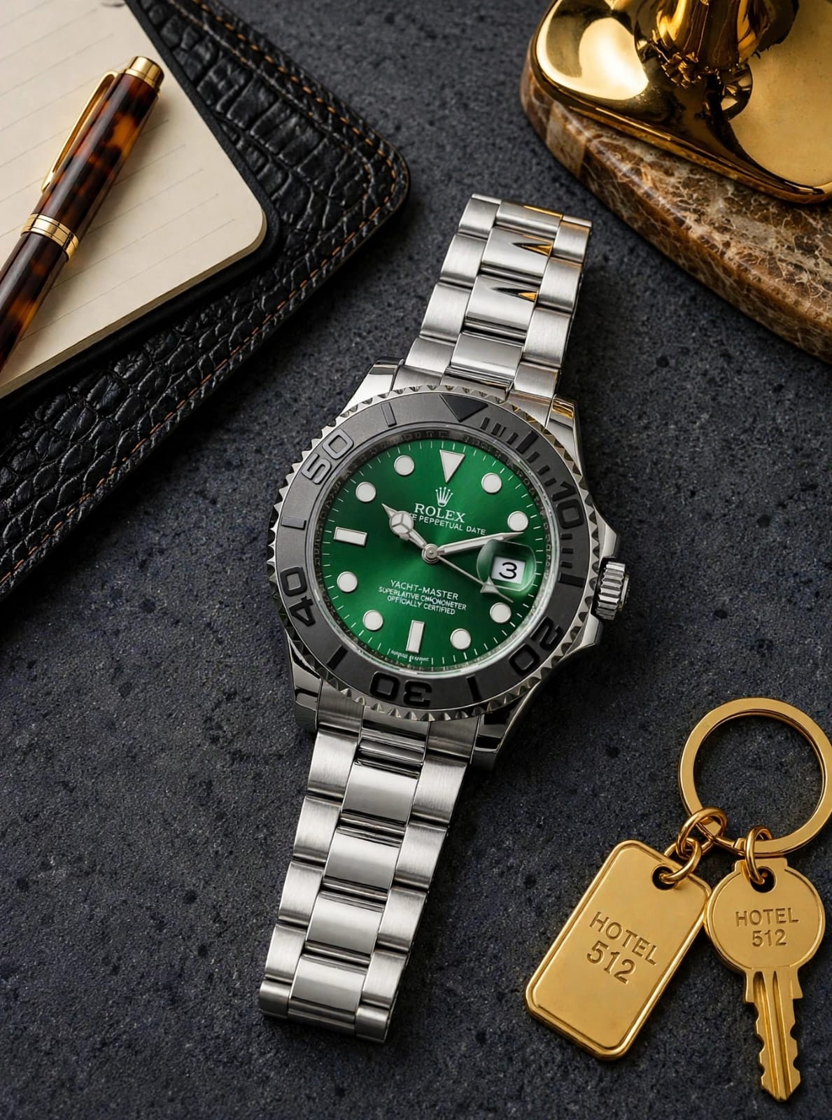 Rolex Green Dial Silver Stainless Steel Yacht-Master Style Watch