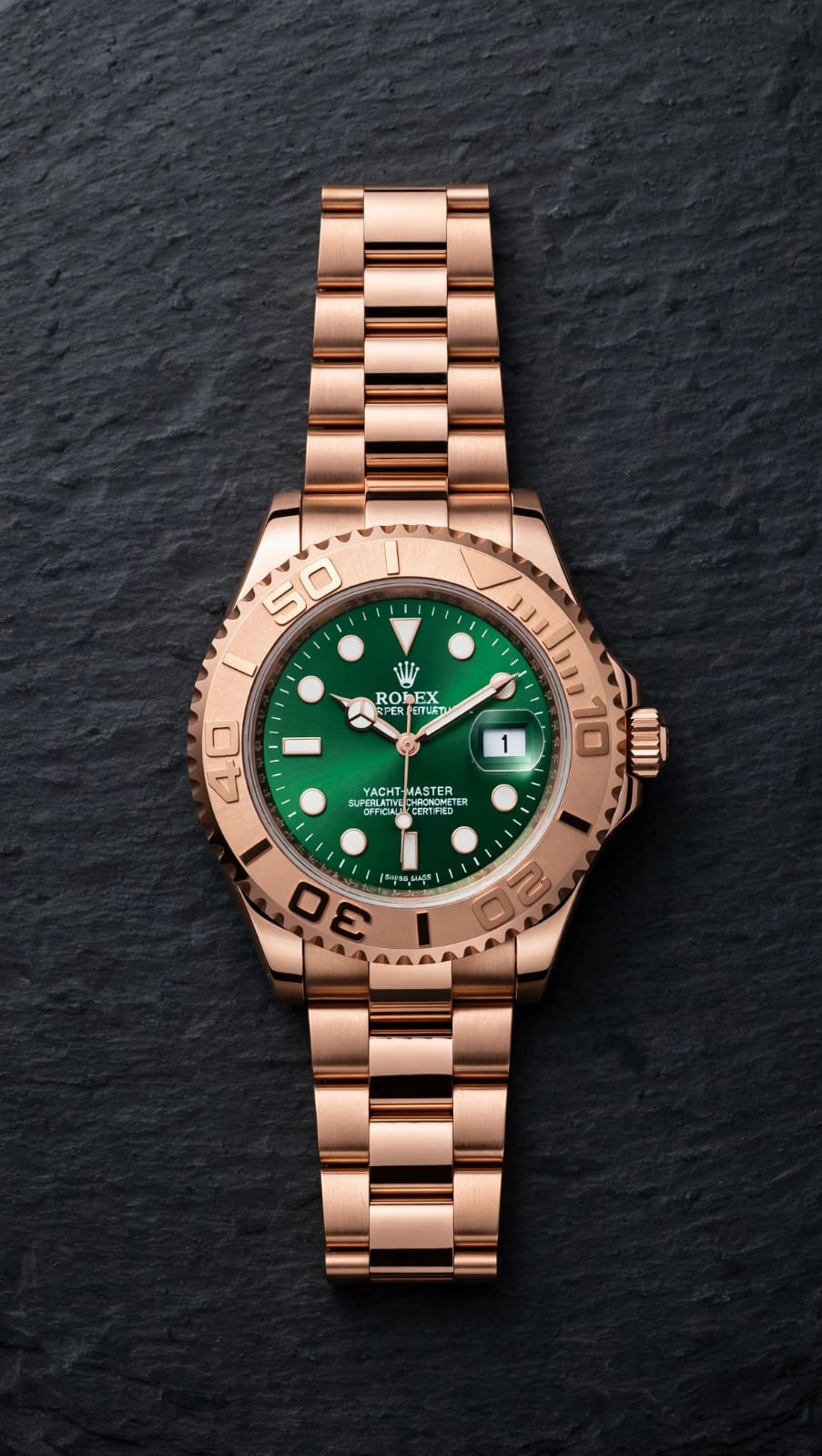 Rolex Green Dial Rose Gold Stainless Steel Yacht-Master Style Watch