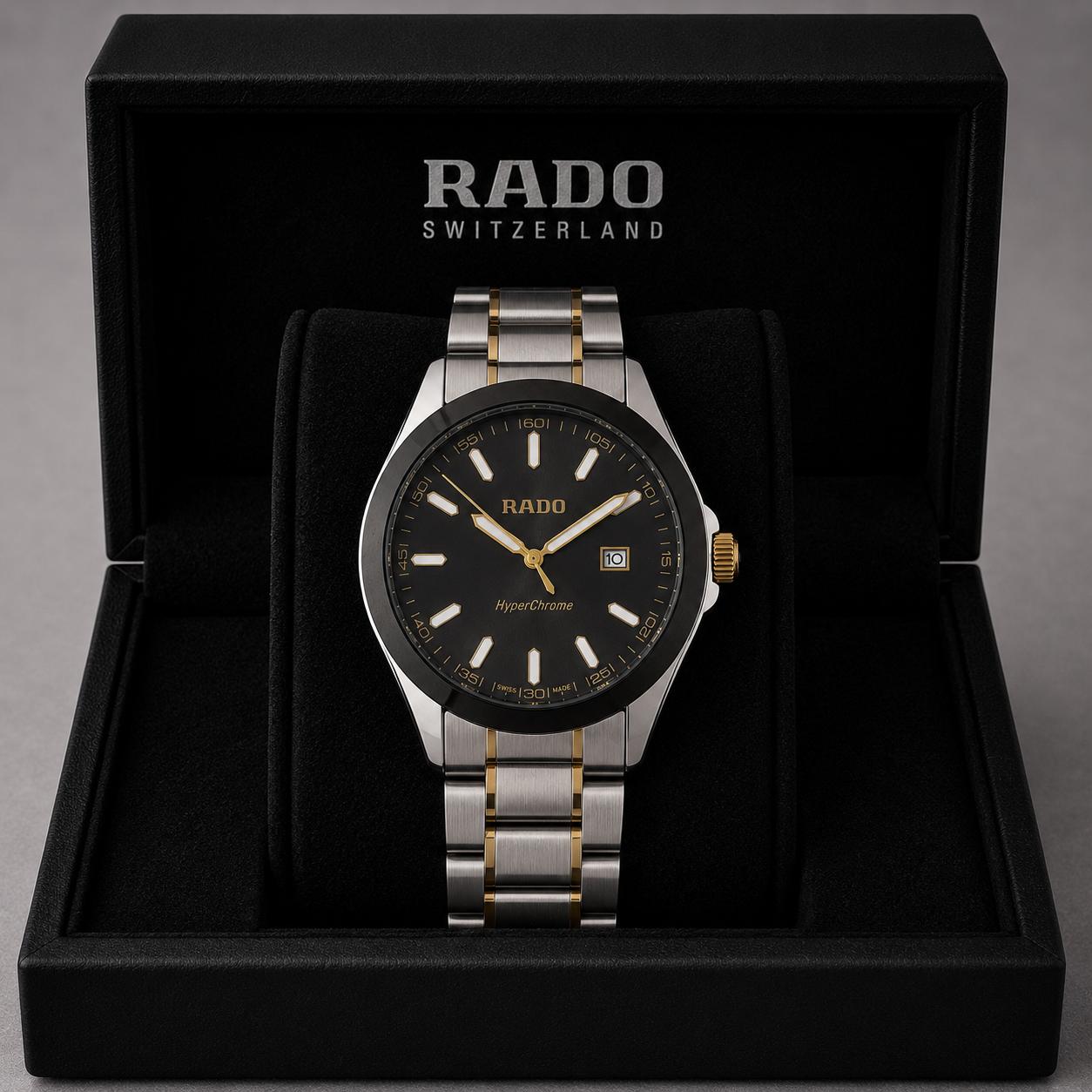 Rado Black Dial Black Bezel Two-Tone Stainless Steel Luxury Watch