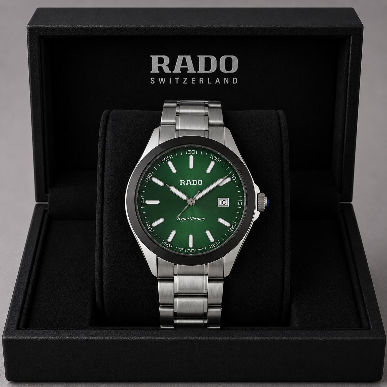 Rado Green Dial Black Bezel Silver Stainless Steel Luxury Watch