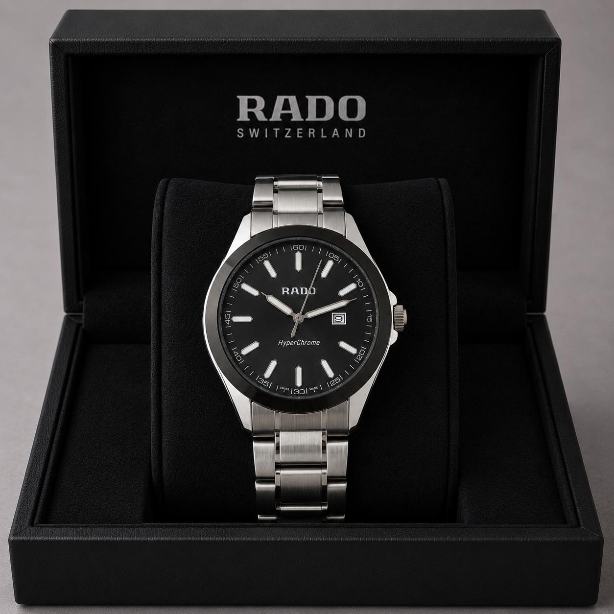 Rado Black Dial Black Bezel Silver Stainless Steel Luxury Watch