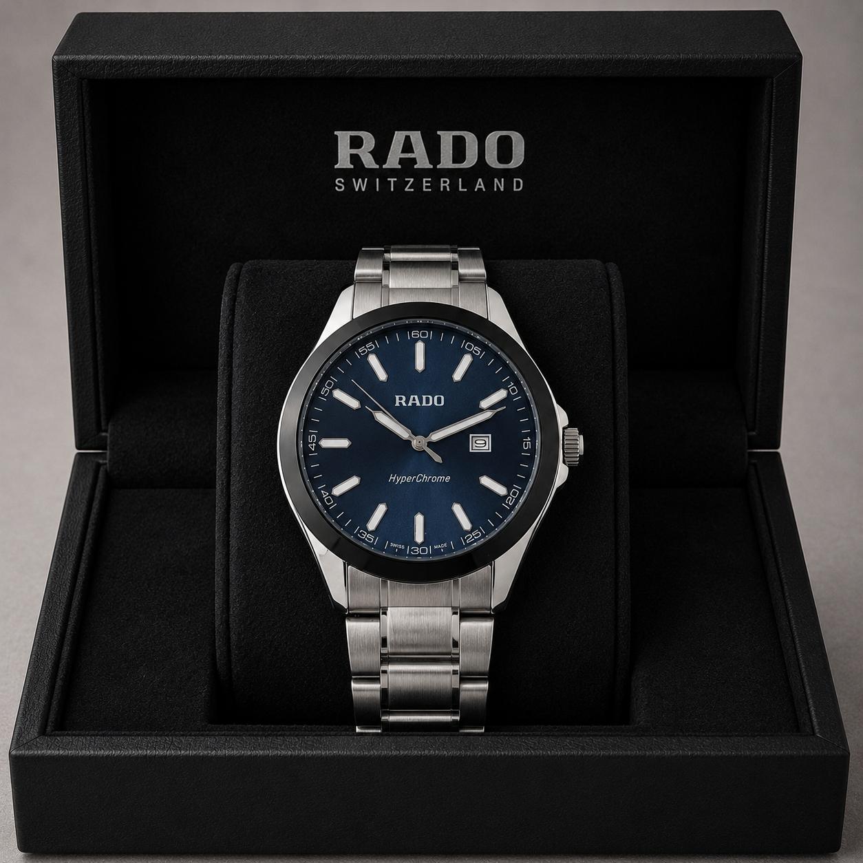 Rado Blue Dial Black Bezel Silver Stainless Steel Luxury Watch