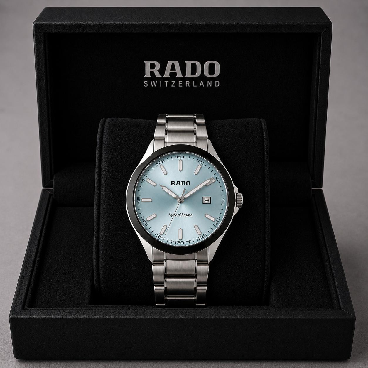 Rado Light Blue Dial Black Bezel Two-Tone Stainless Steel Luxury Watch