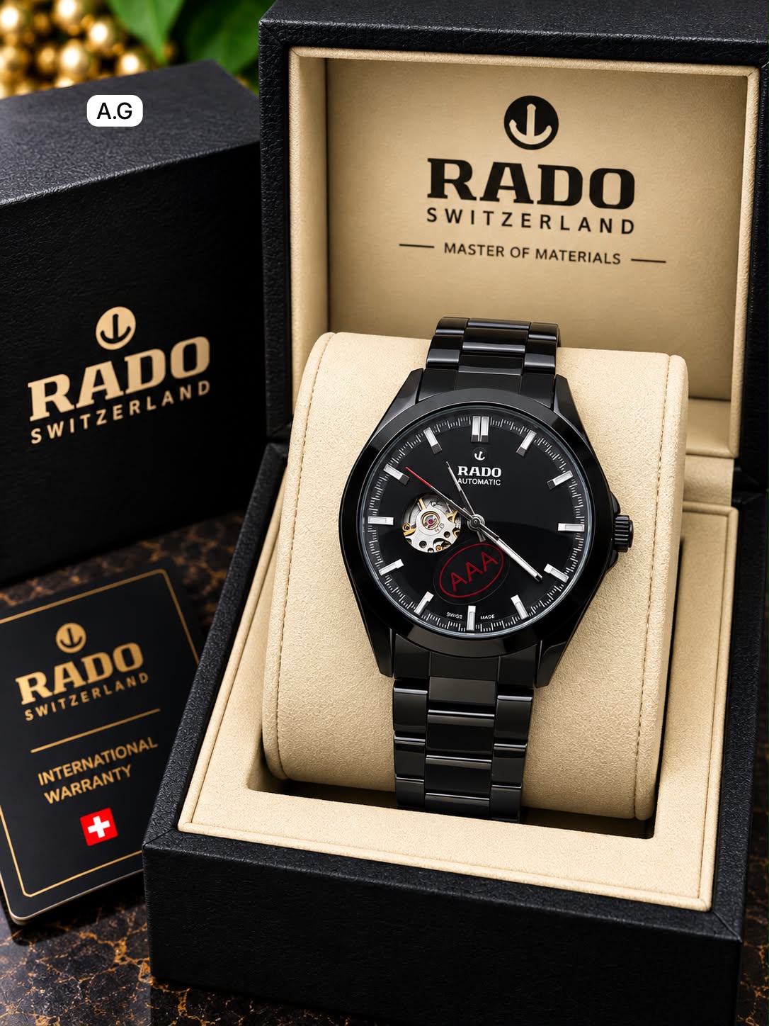 Rado Black Ceramic Automatic Open Heart Luxury Watch