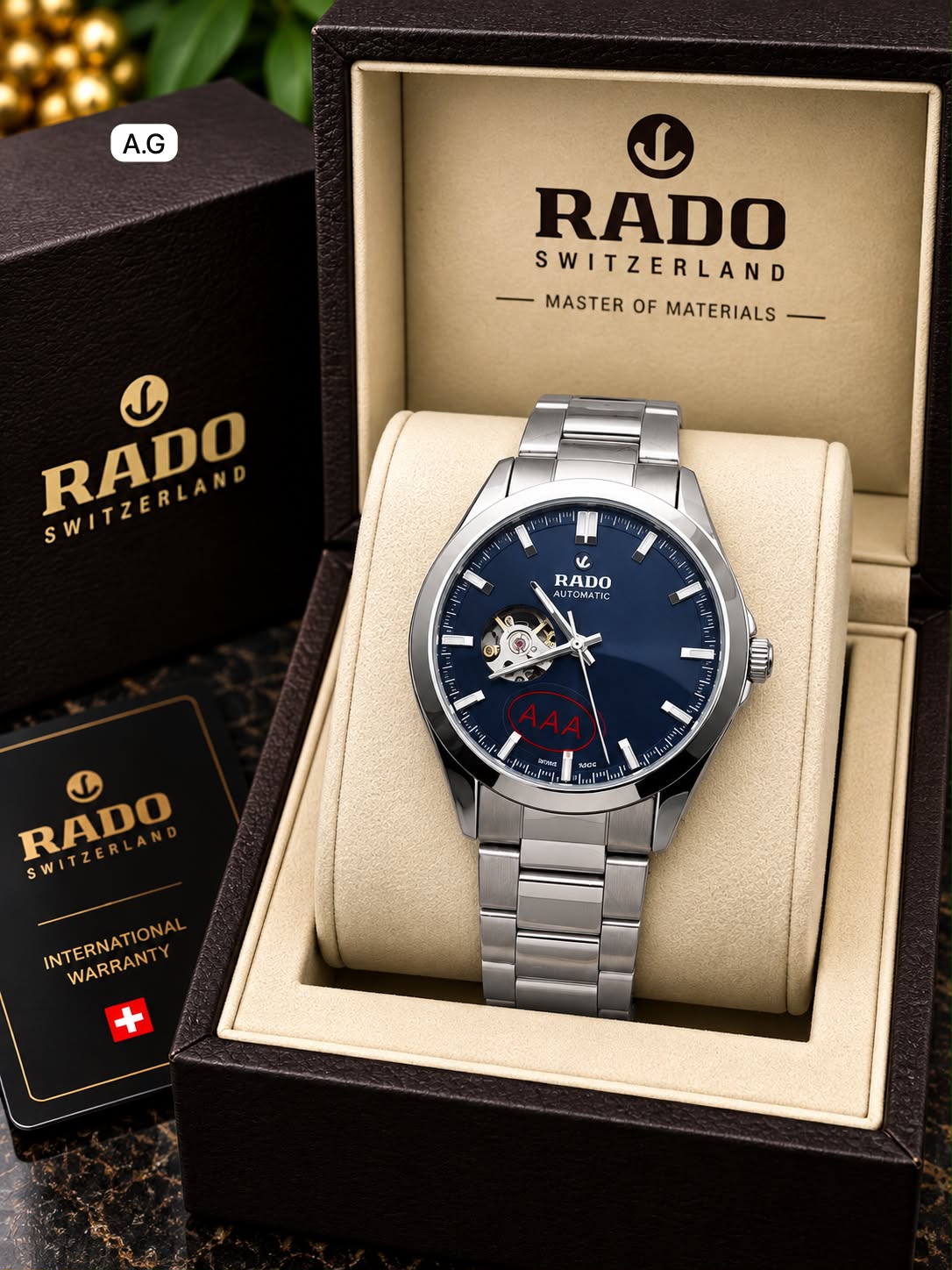 Rado Blue Dial Silver Stainless Steel Automatic Open Heart Watch