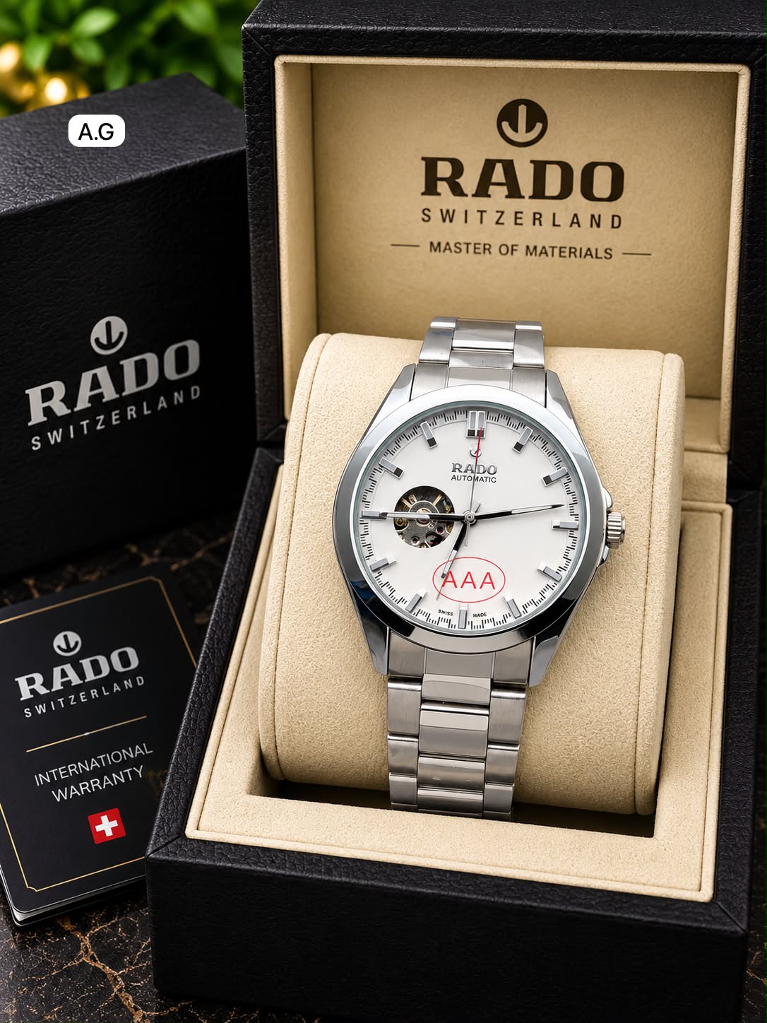 Rado White Dial Silver Stainless Steel Automatic Open Heart Watch
