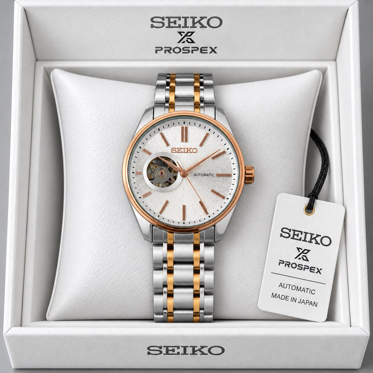 Seiko White Dial Rose Gold & Silver Two-Tone Automatic Watch