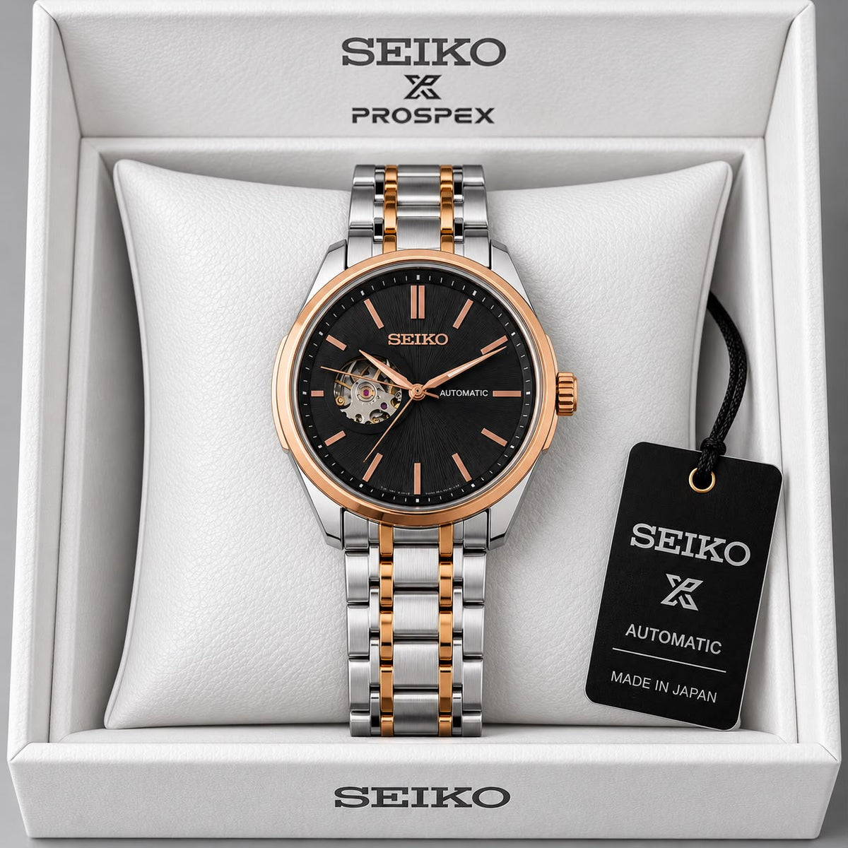 Seiko Black Dial Rose Gold & Silver Two-Tone Automatic Watch