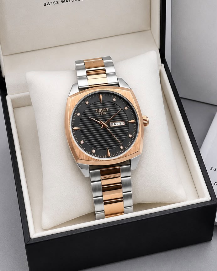 Tissot PRX Rose Gold Black Dial Day-Date Luxury Swiss Watch