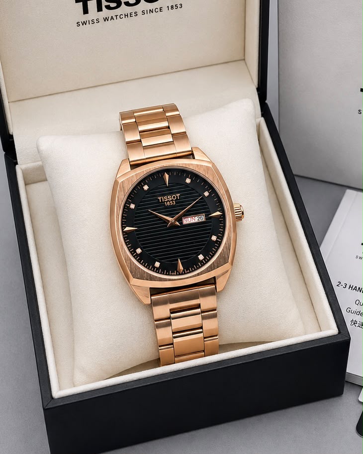 Tissot PRX Full Rose Gold Black Dial Day-Date Luxury Swiss Watch